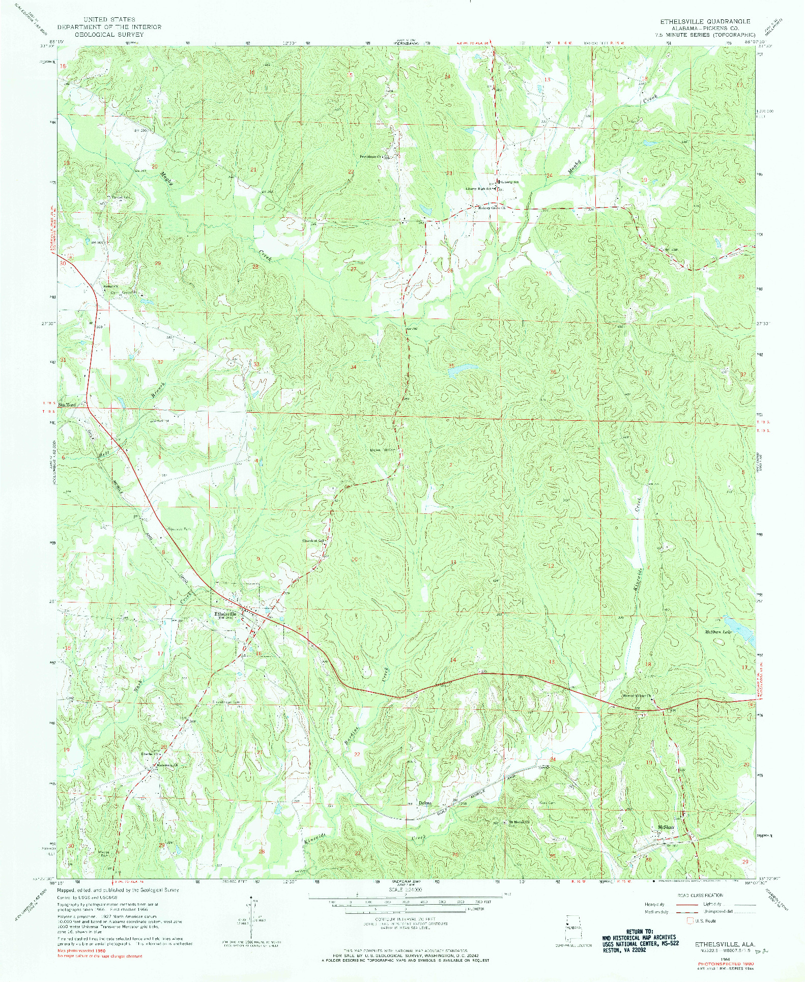 USGS 1:24000-SCALE QUADRANGLE FOR ETHELSVILLE, AL 1966