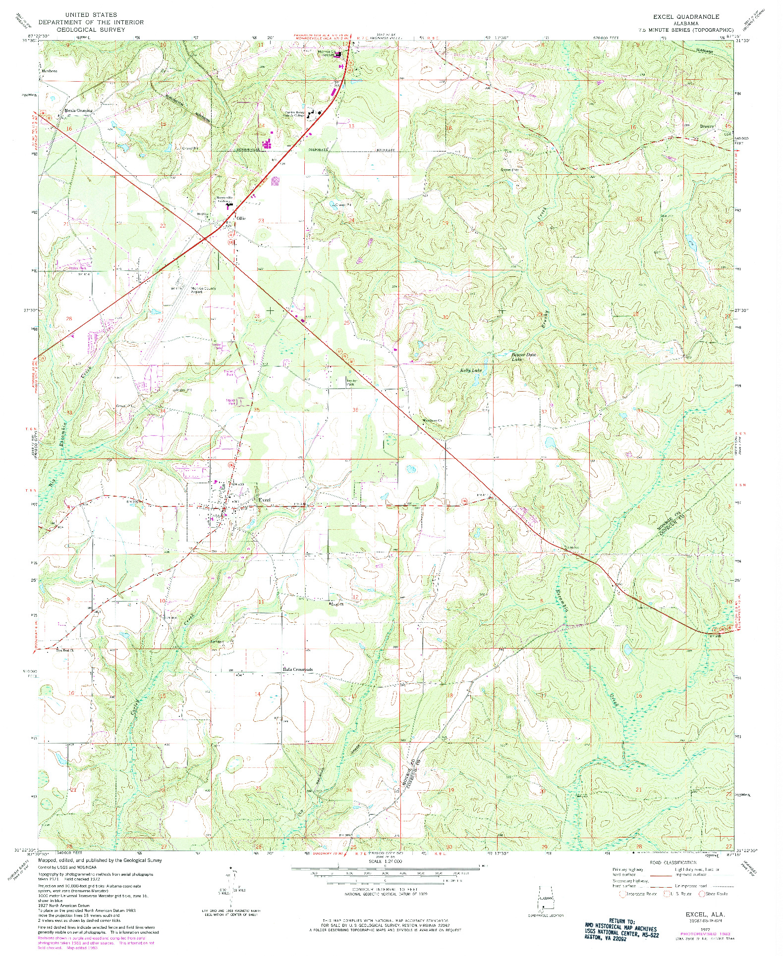 USGS 1:24000-SCALE QUADRANGLE FOR EXCEL, AL 1972