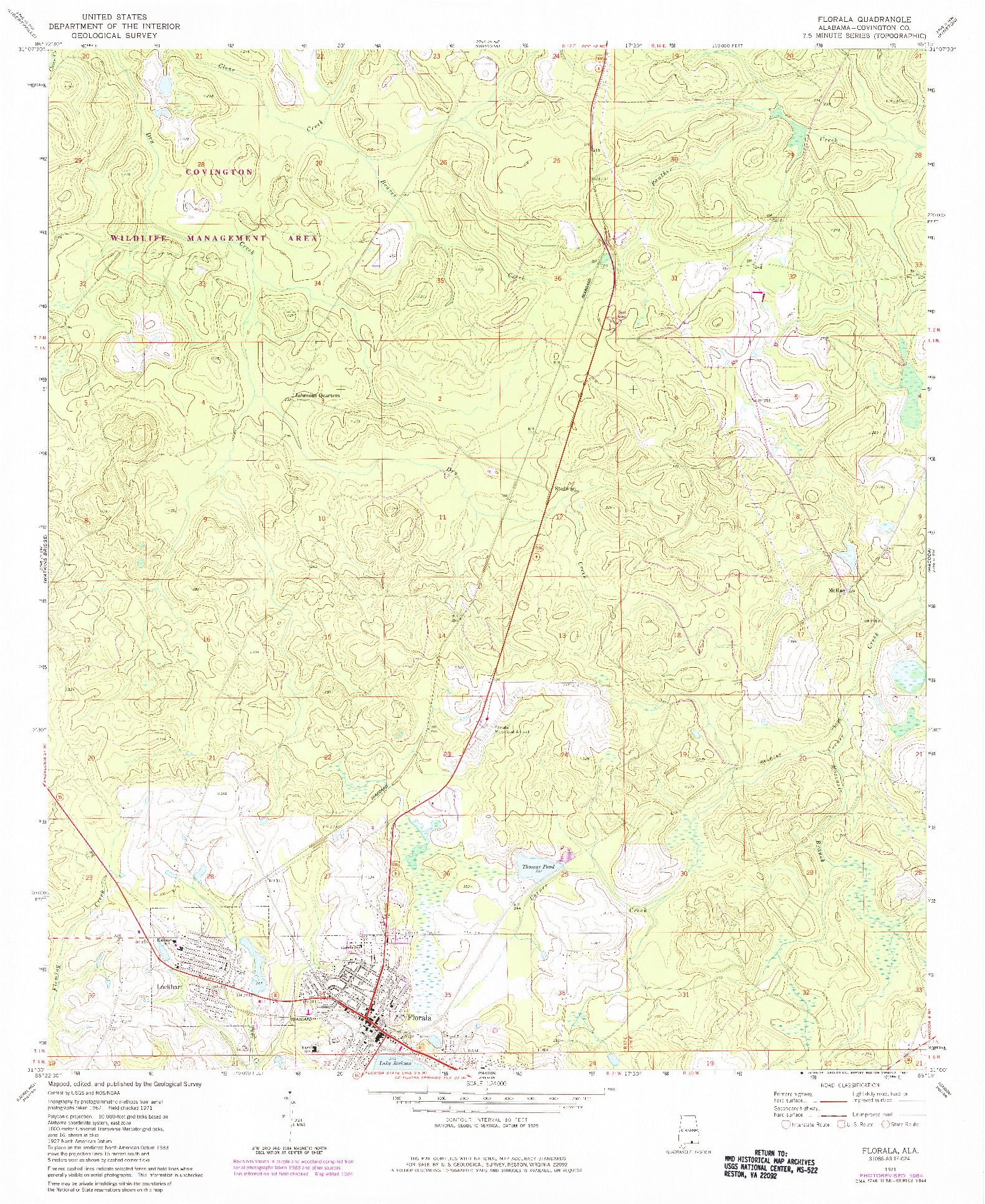 USGS 1:24000-SCALE QUADRANGLE FOR FLORALA, AL 1971
