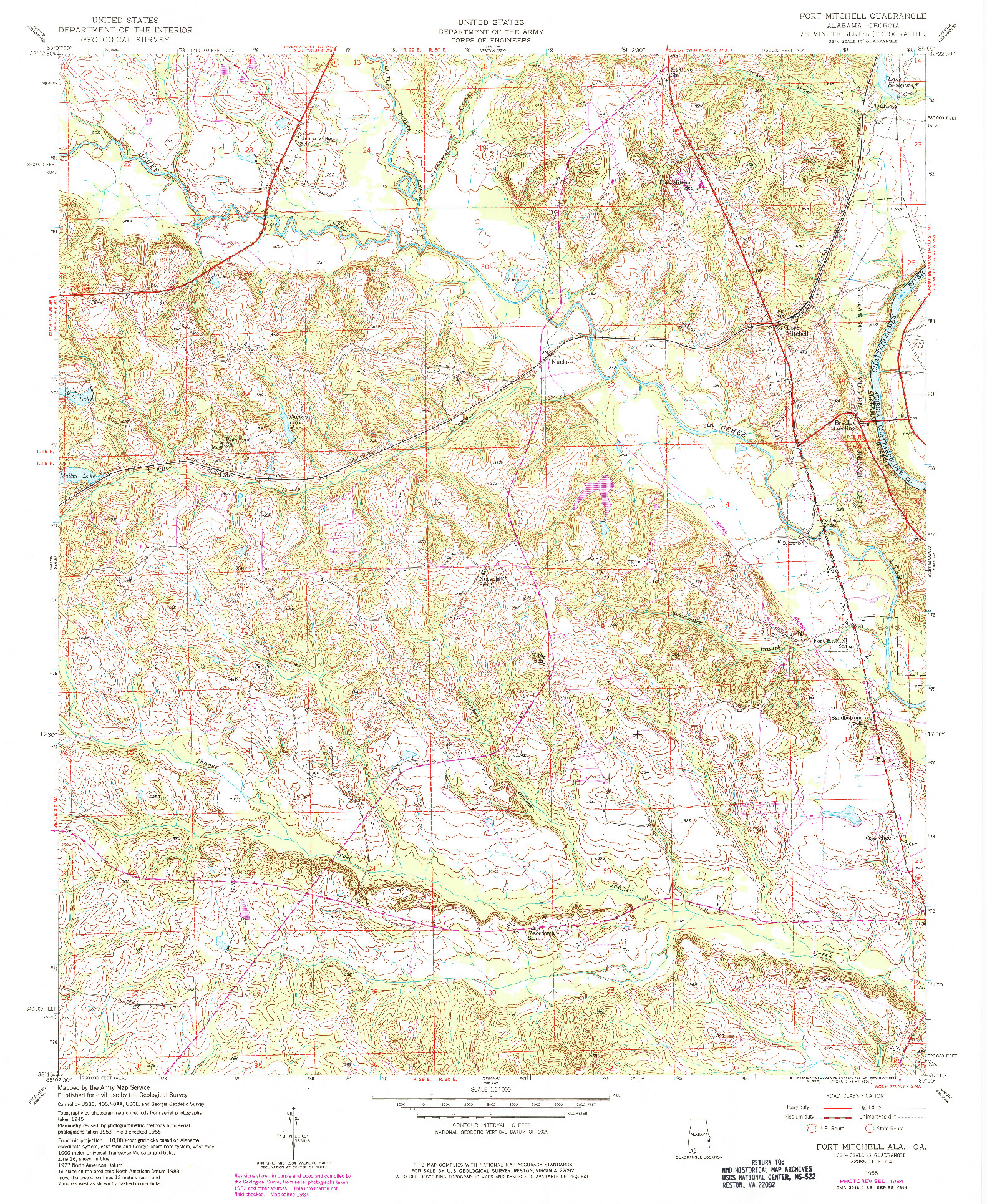 USGS 1:24000-SCALE QUADRANGLE FOR FORT MITCHELL, AL 1955