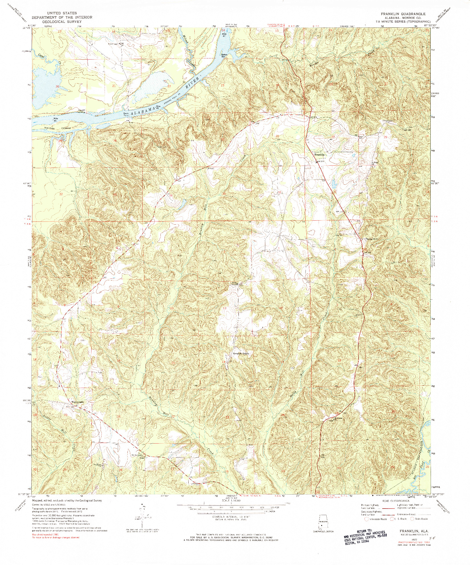 USGS 1:24000-SCALE QUADRANGLE FOR FRANKLIN, AL 1972