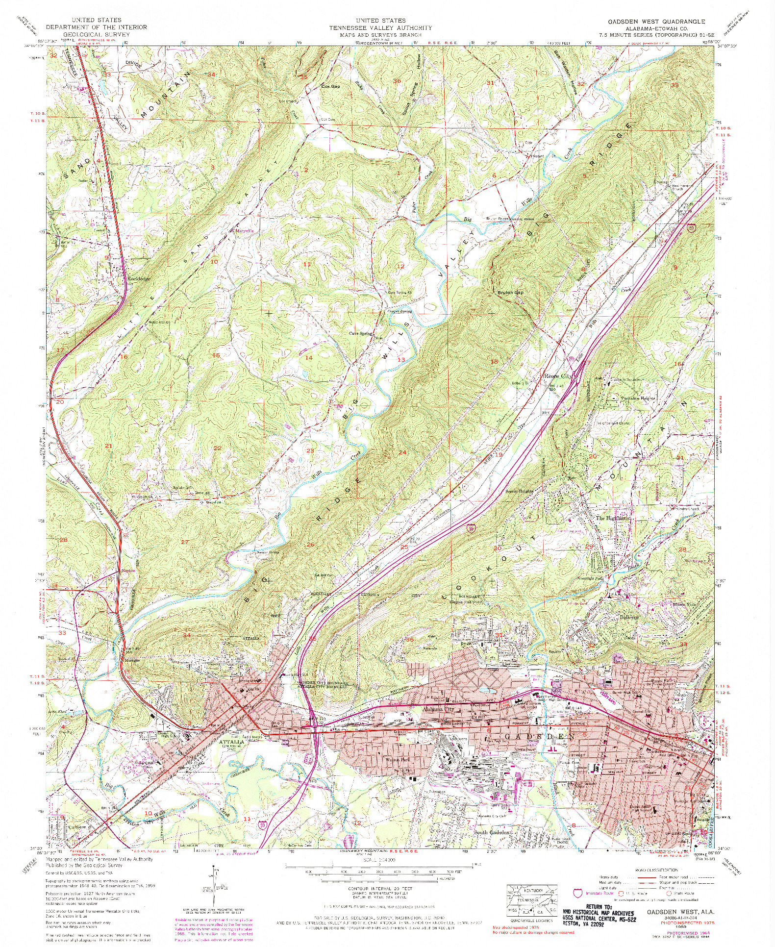 USGS 1:24000-SCALE QUADRANGLE FOR GADSDEN WEST, AL 1959