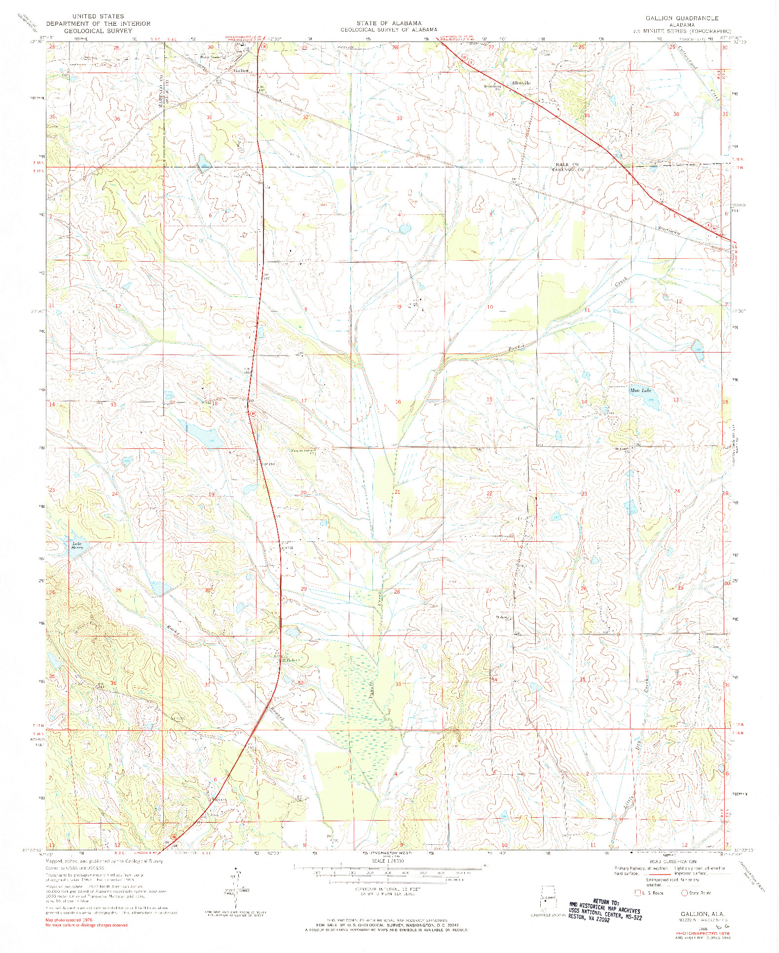 USGS 1:24000-SCALE QUADRANGLE FOR GALLION, AL 1968