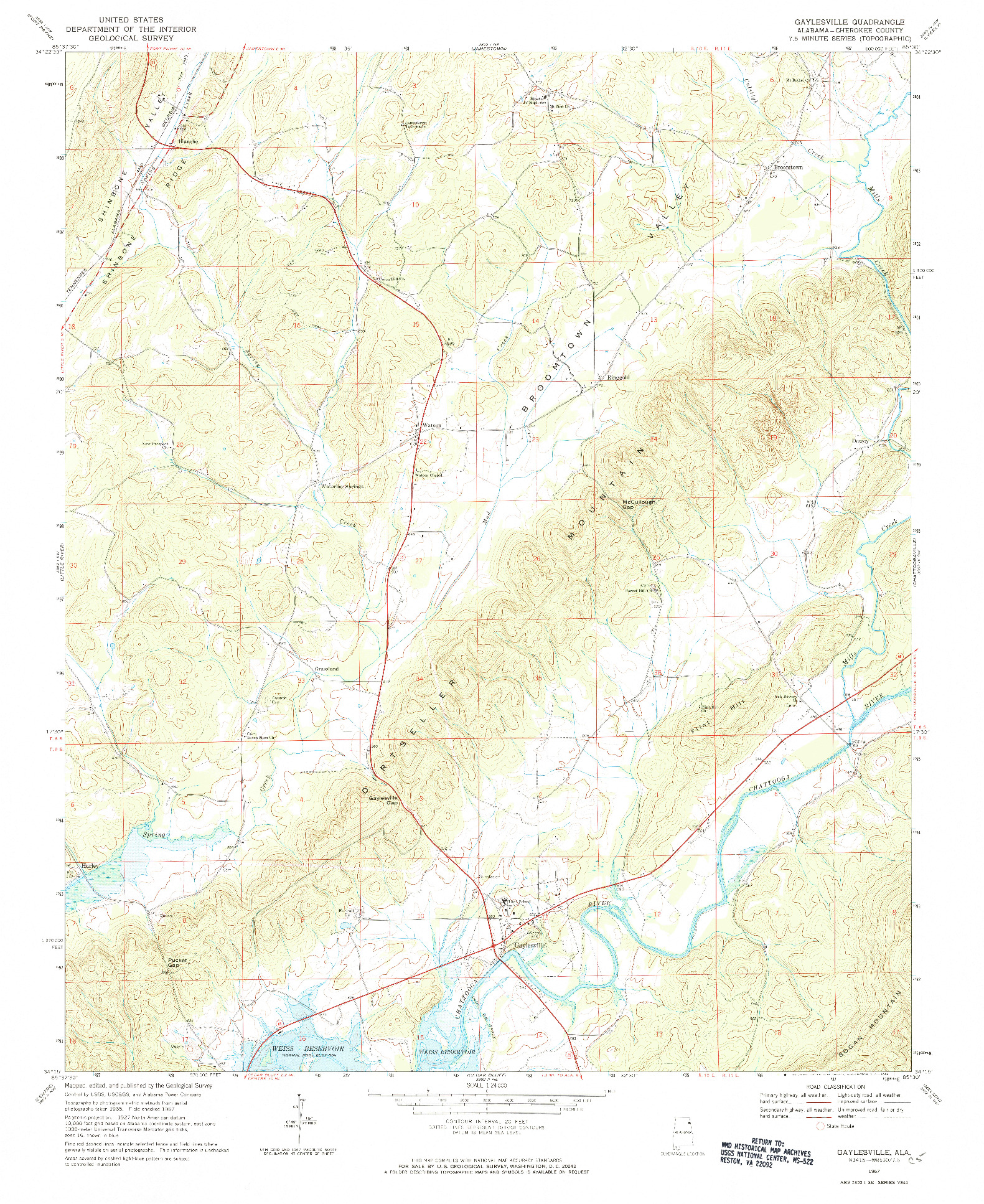 USGS 1:24000-SCALE QUADRANGLE FOR GAYLESVILLE, AL 1967