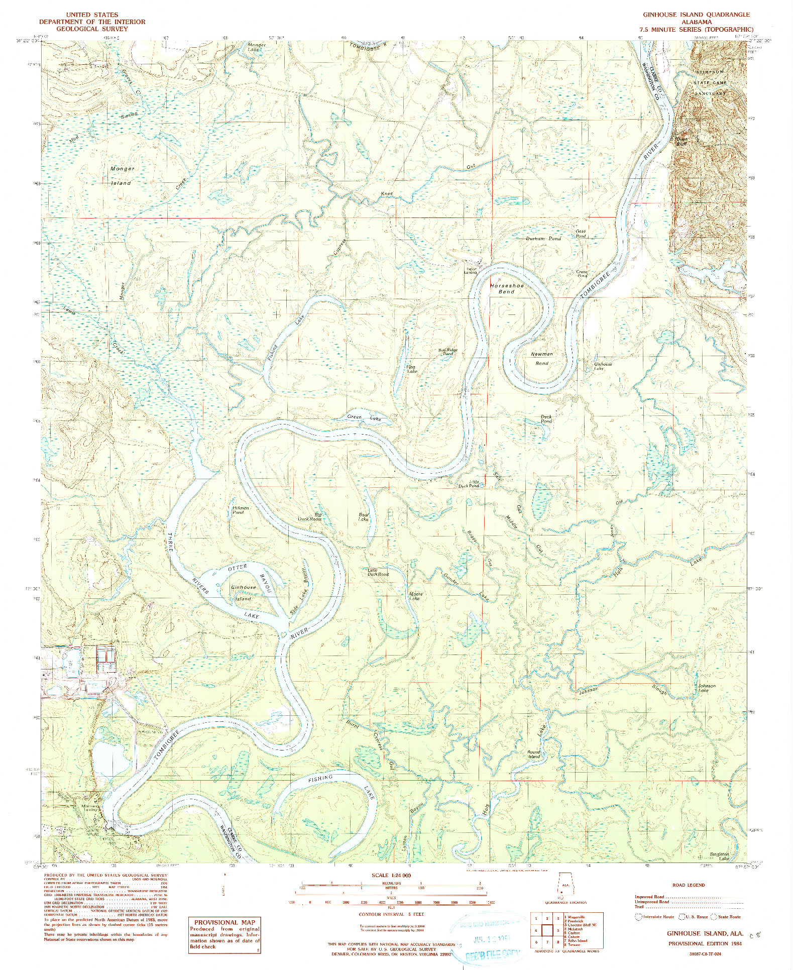 USGS 1:24000-SCALE QUADRANGLE FOR GINHOUSE ISLAND, AL 1984