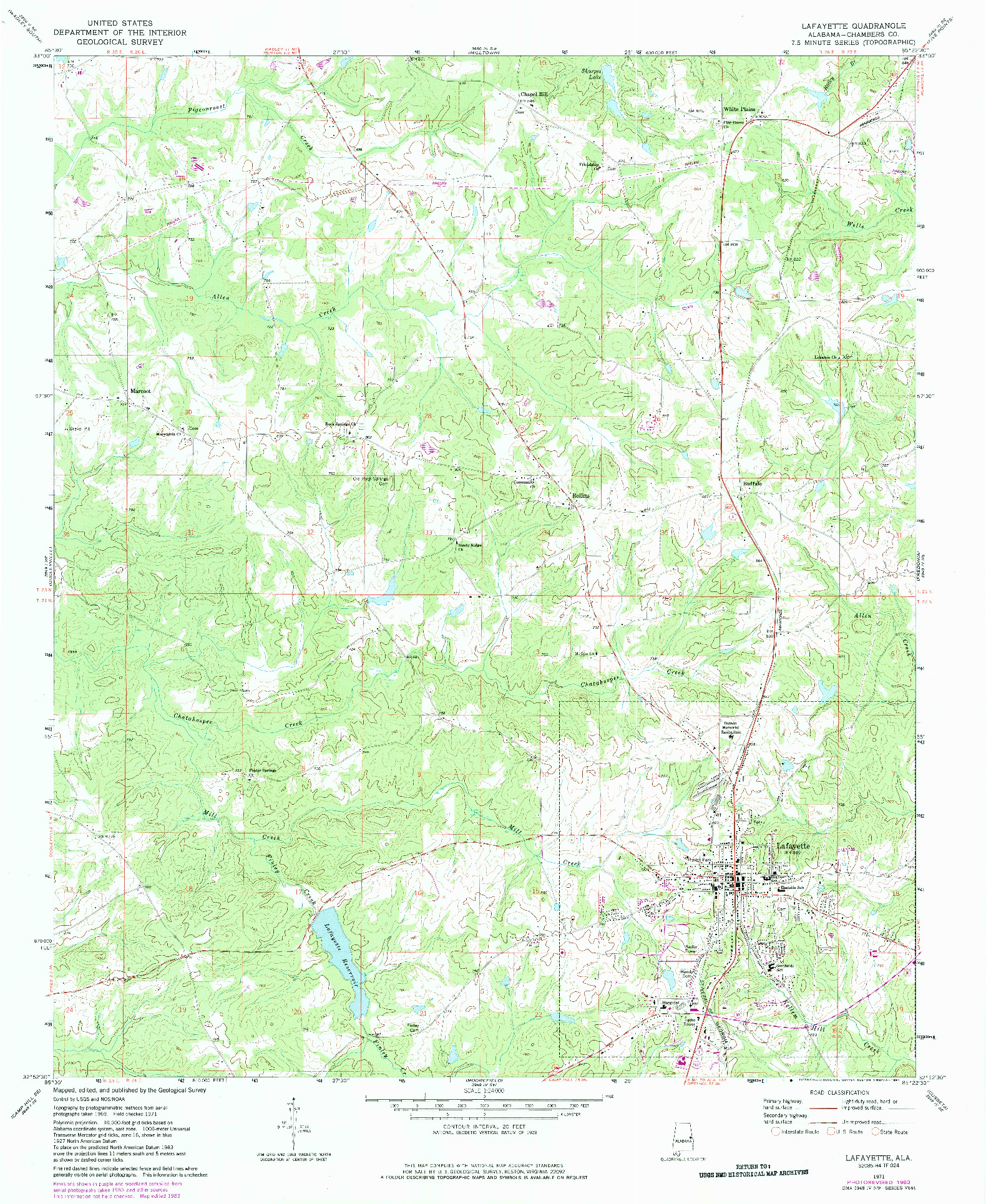 USGS 1:24000-SCALE QUADRANGLE FOR LAFAYETTE, AL 1971