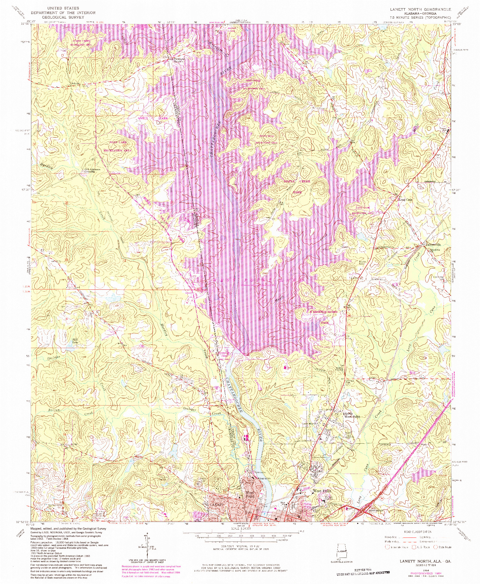 USGS 1:24000-SCALE QUADRANGLE FOR LANETT NORTH, AL 1964