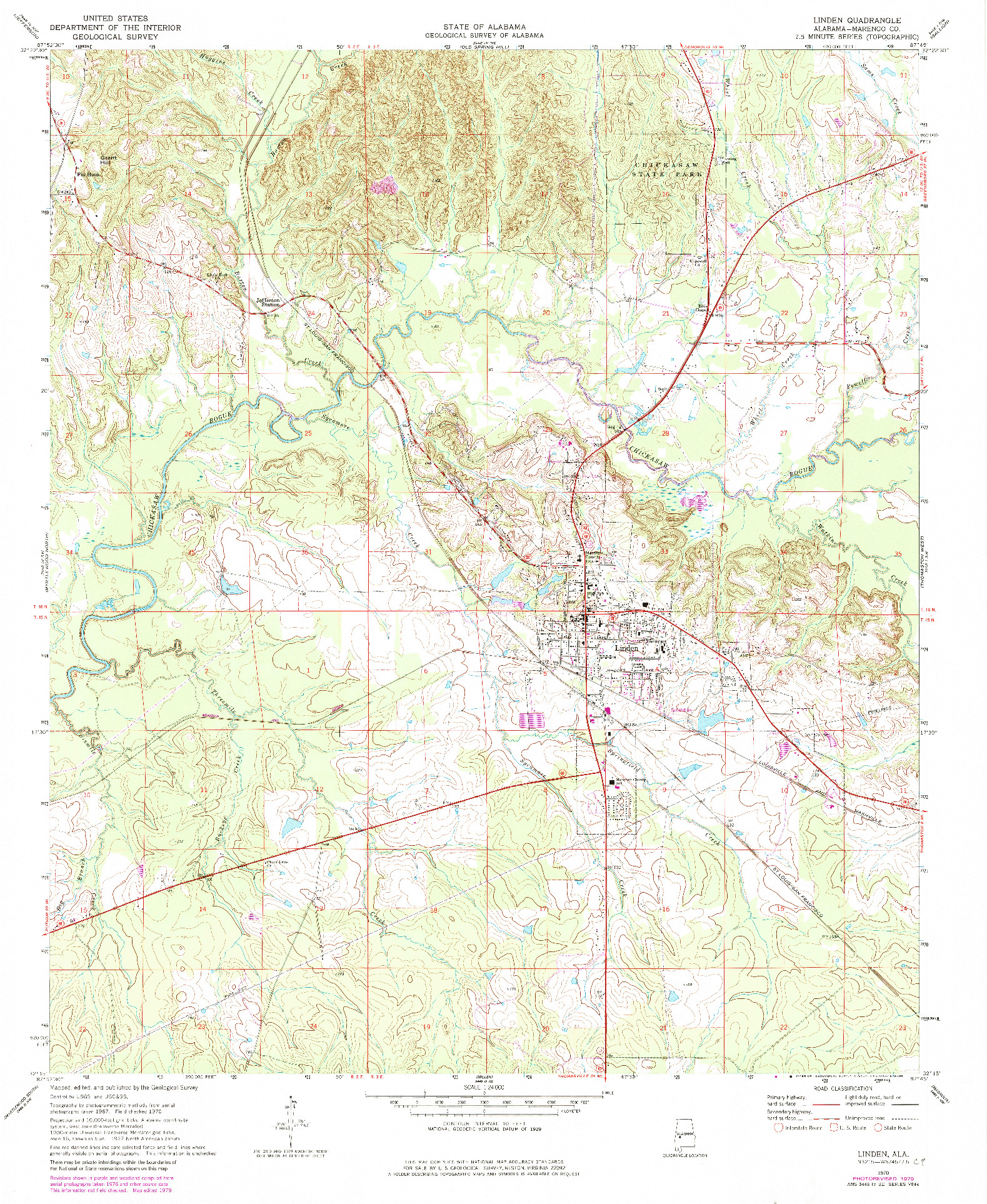 USGS 1:24000-SCALE QUADRANGLE FOR LINDEN, AL 1970