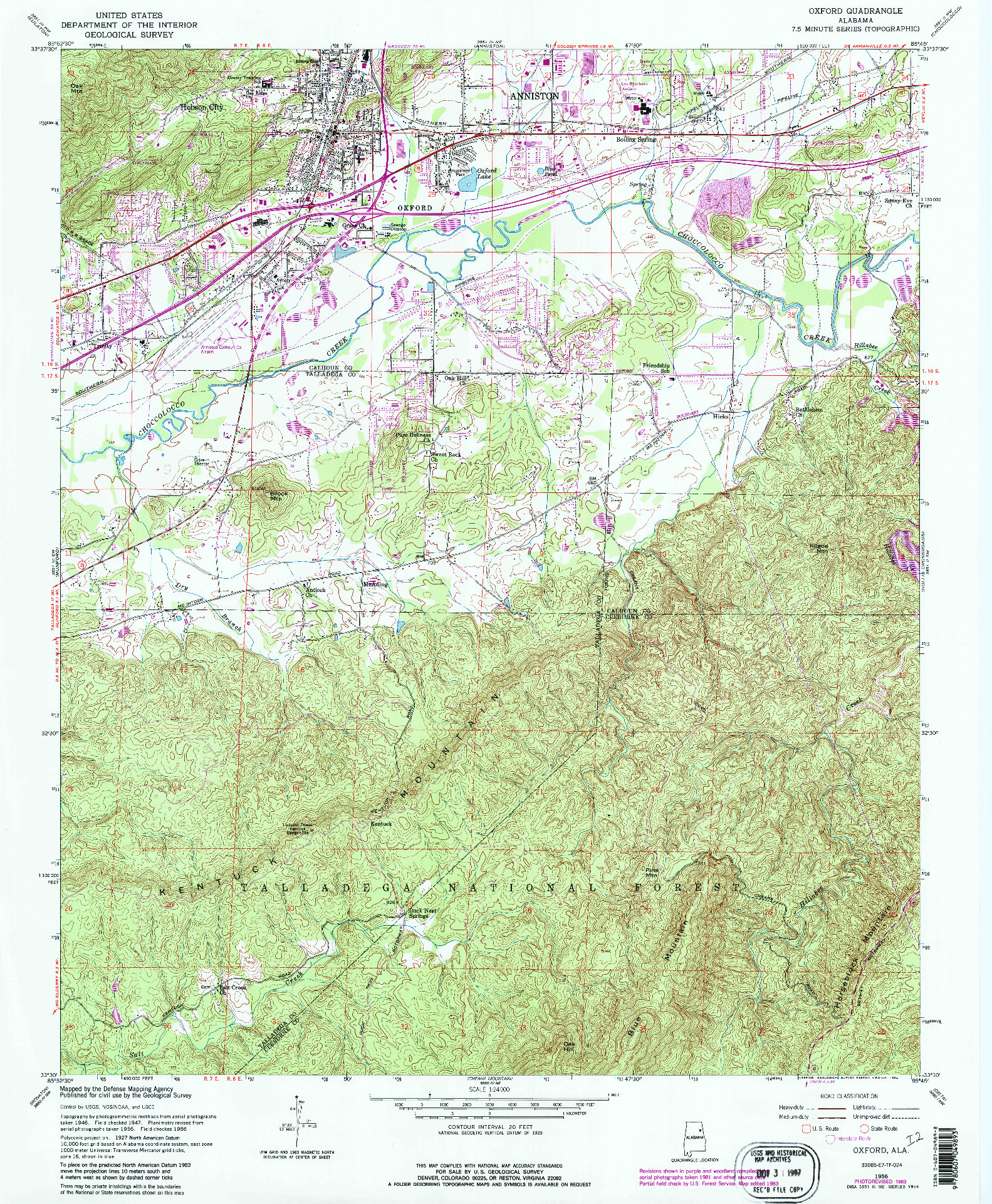 USGS 1:24000-SCALE QUADRANGLE FOR OXFORD, AL 1956