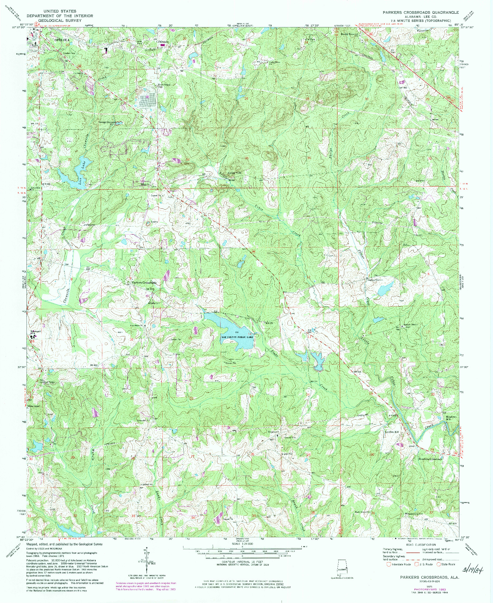 USGS 1:24000-SCALE QUADRANGLE FOR PARKERS CROSSROADS, AL 1971