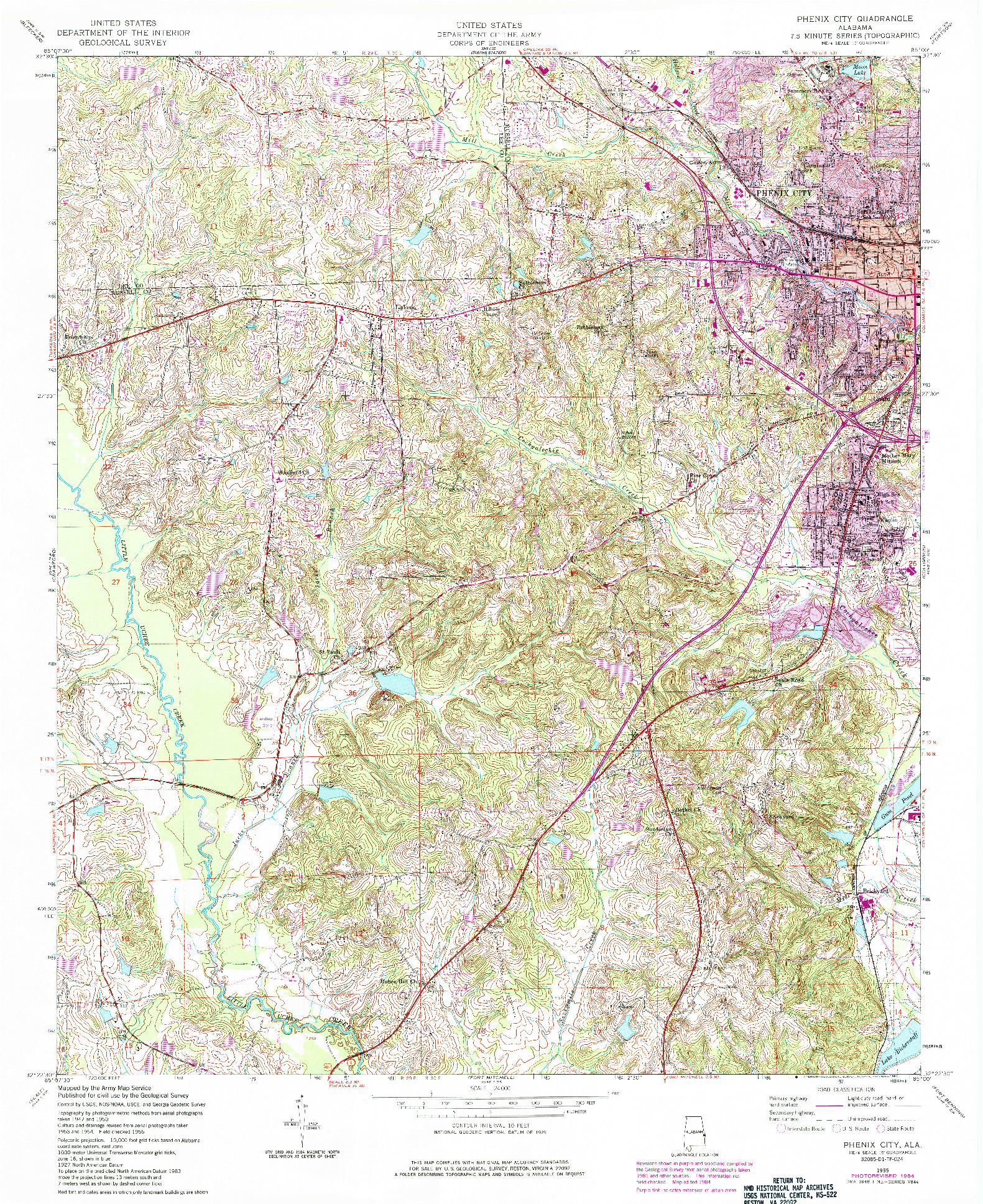 USGS 1:24000-SCALE QUADRANGLE FOR PHENIX CITY, AL 1955