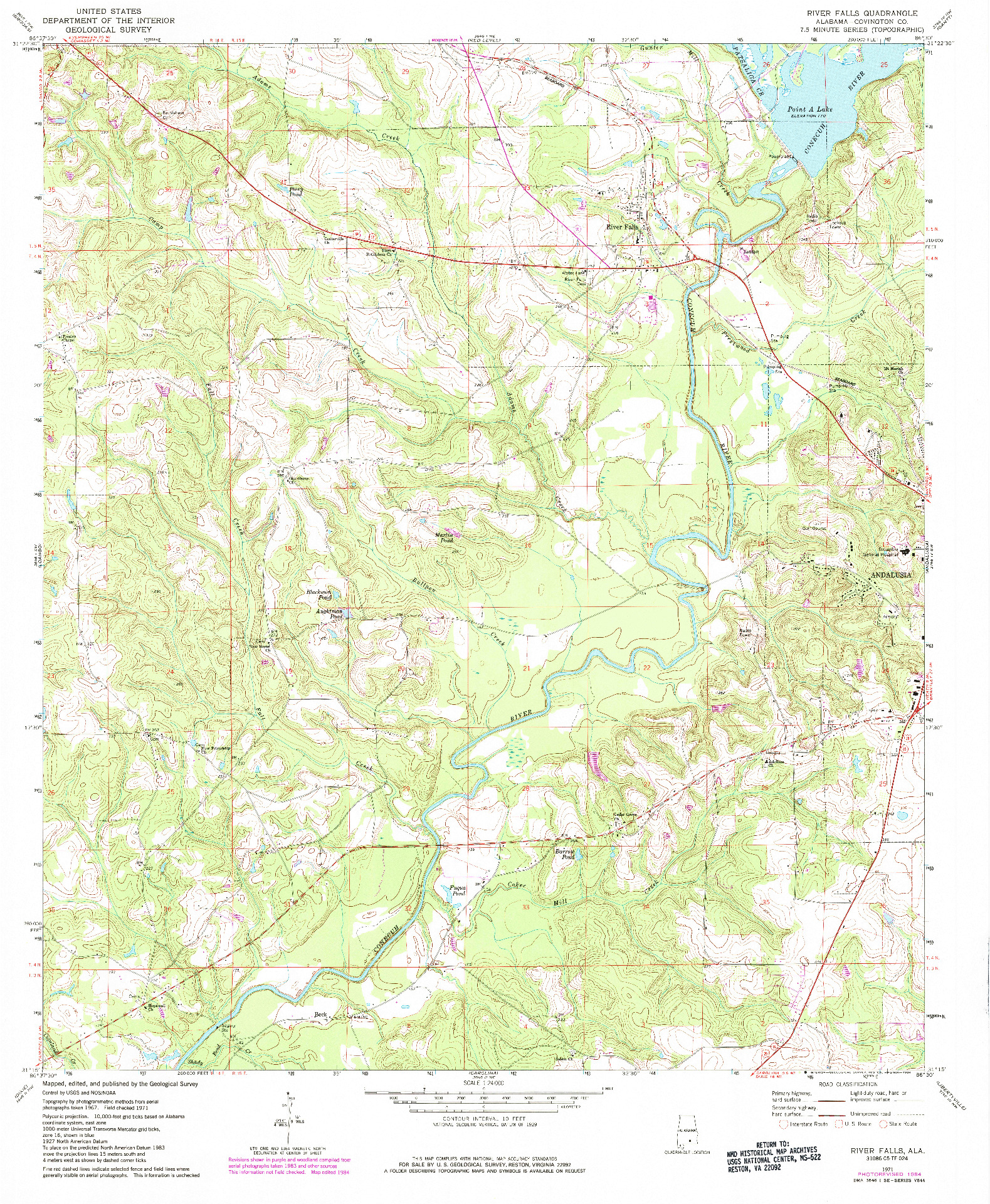 USGS 1:24000-SCALE QUADRANGLE FOR RIVER FALLS, AL 1971