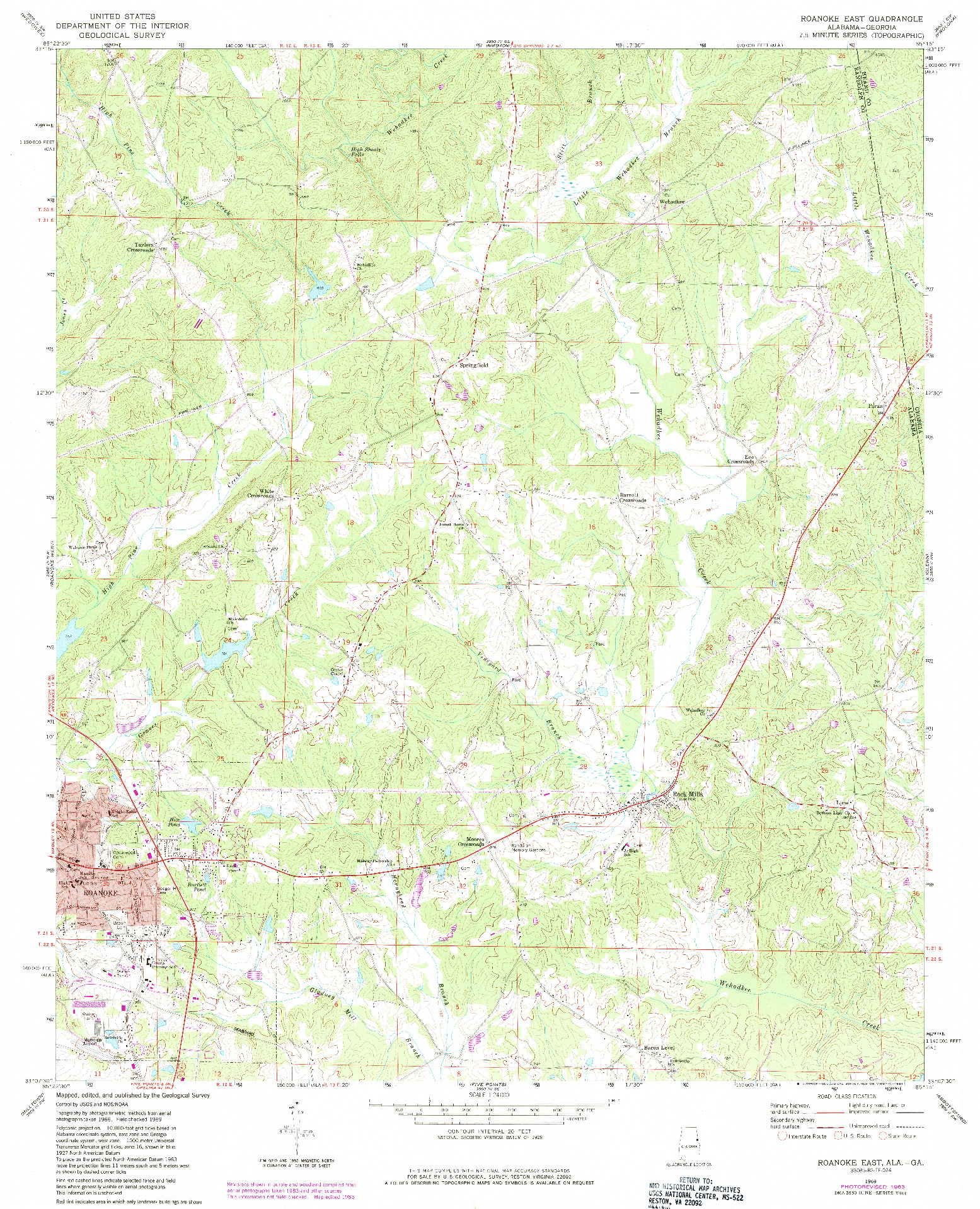 USGS 1:24000-SCALE QUADRANGLE FOR ROANOKE EAST, AL 1969