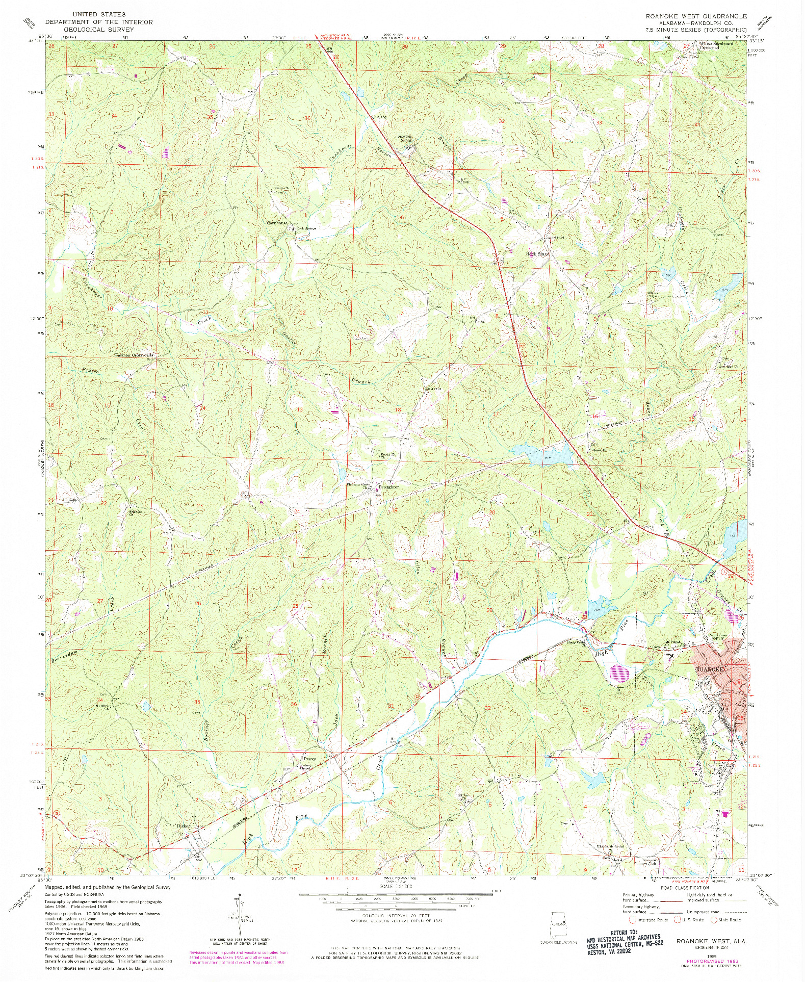 USGS 1:24000-SCALE QUADRANGLE FOR ROANOKE WEST, AL 1969