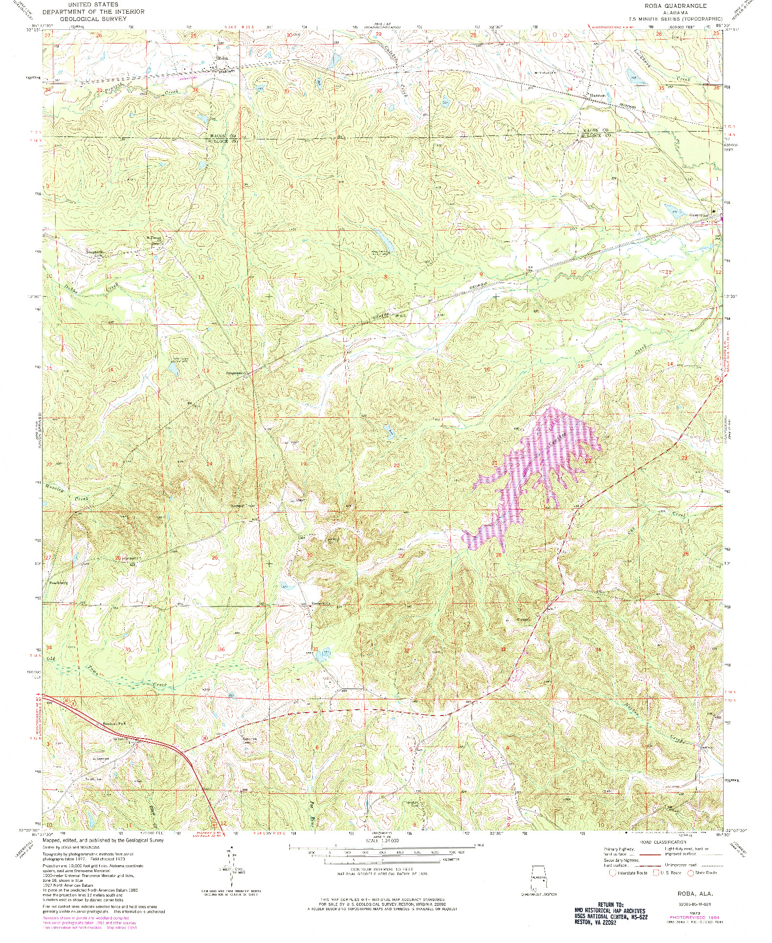 USGS 1:24000-SCALE QUADRANGLE FOR ROBA, AL 1973