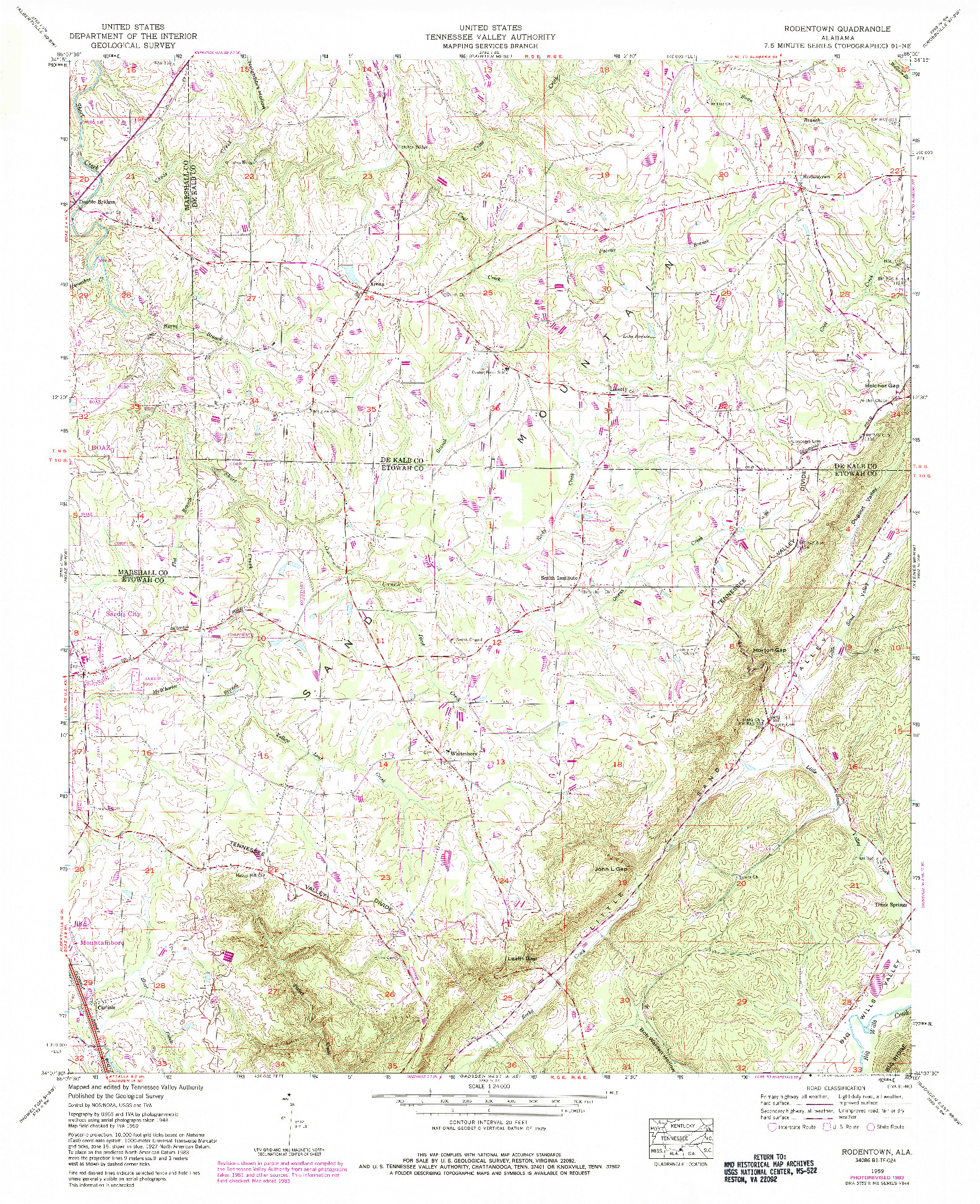 USGS 1:24000-SCALE QUADRANGLE FOR RODENTOWN, AL 1959