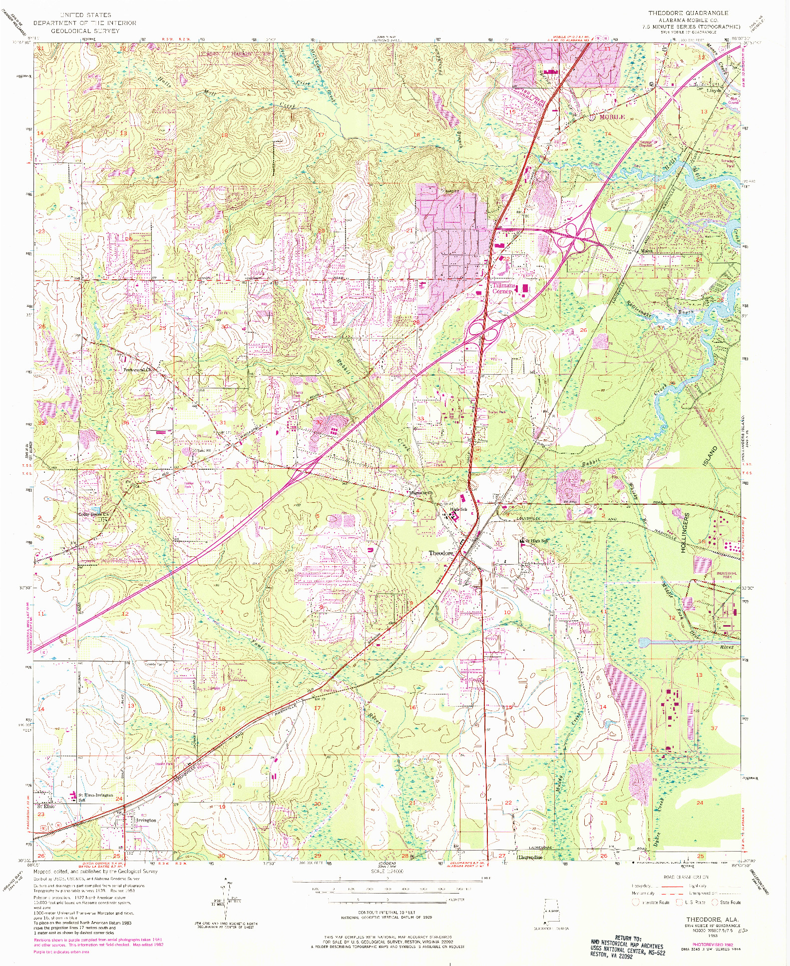 USGS 1:24000-SCALE QUADRANGLE FOR THEODORE, AL 1953