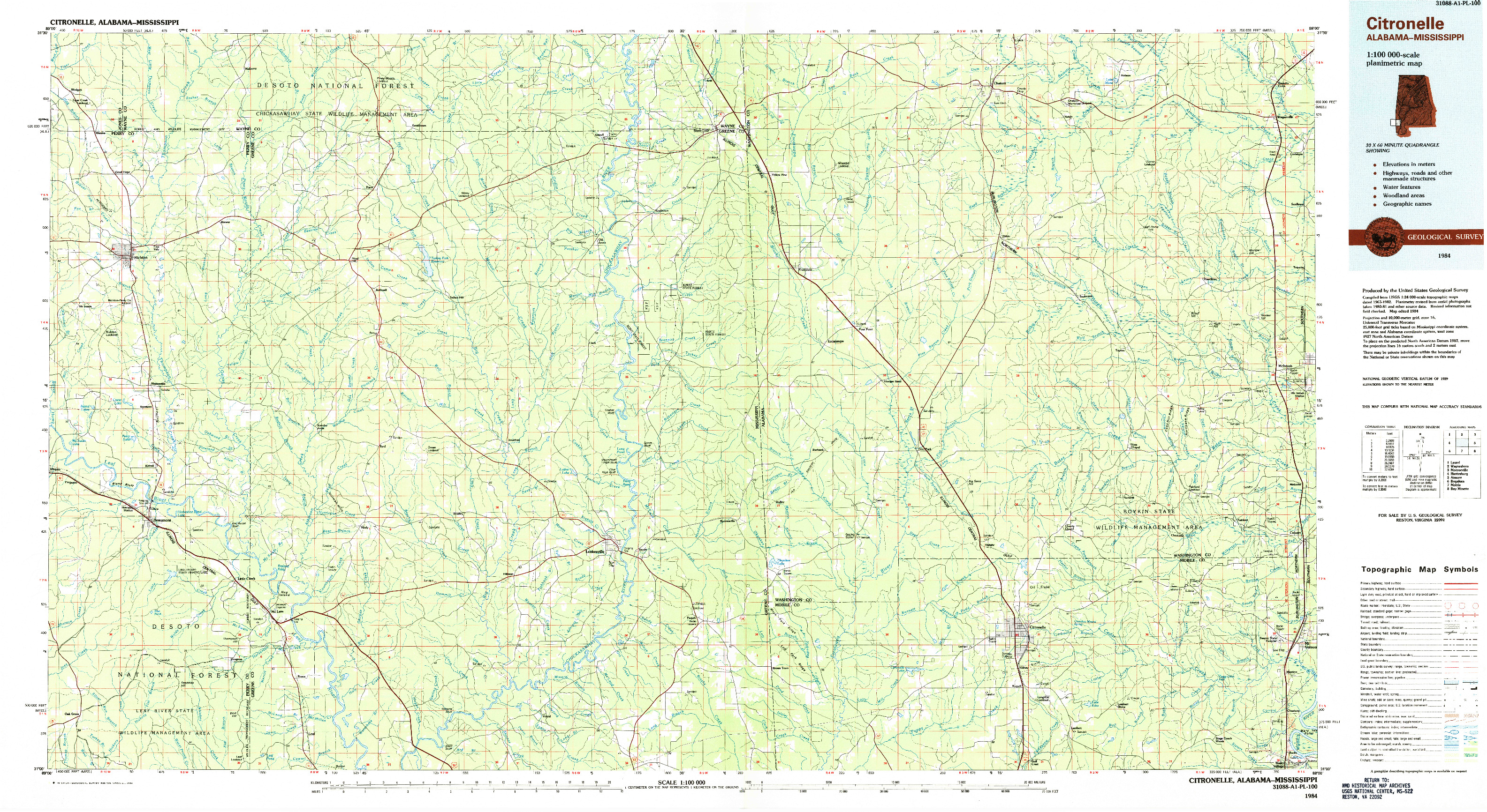 USGS 1:100000-SCALE QUADRANGLE FOR CITRONELLE, AL 1984