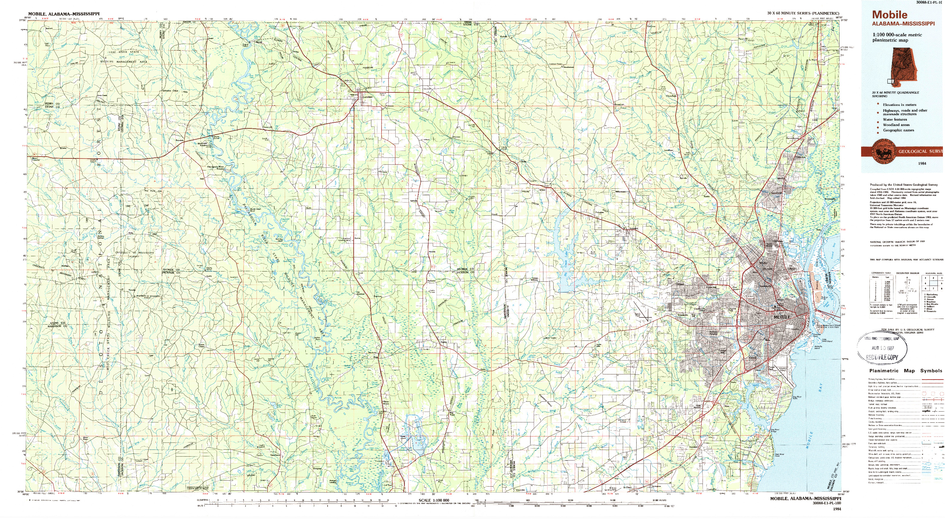 USGS 1:100000-SCALE QUADRANGLE FOR MOBILE, AL 1984