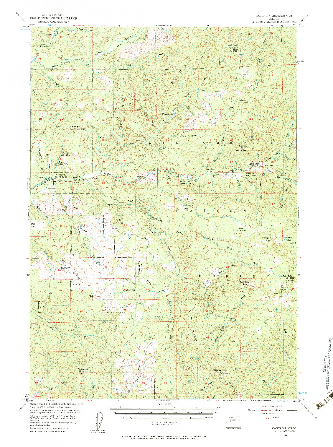 USGS 1:62500-SCALE QUADRANGLE FOR CASCADIA, OR 1955