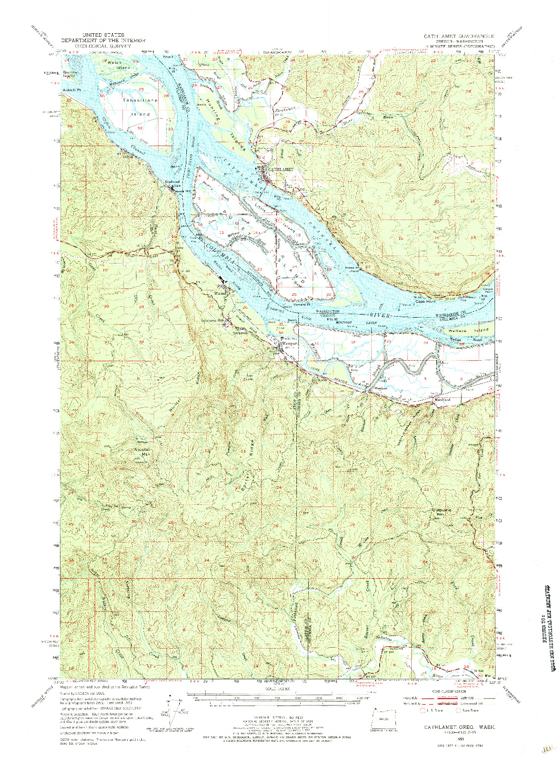 USGS 1:62500-SCALE QUADRANGLE FOR CATHLAMET, OR 1953