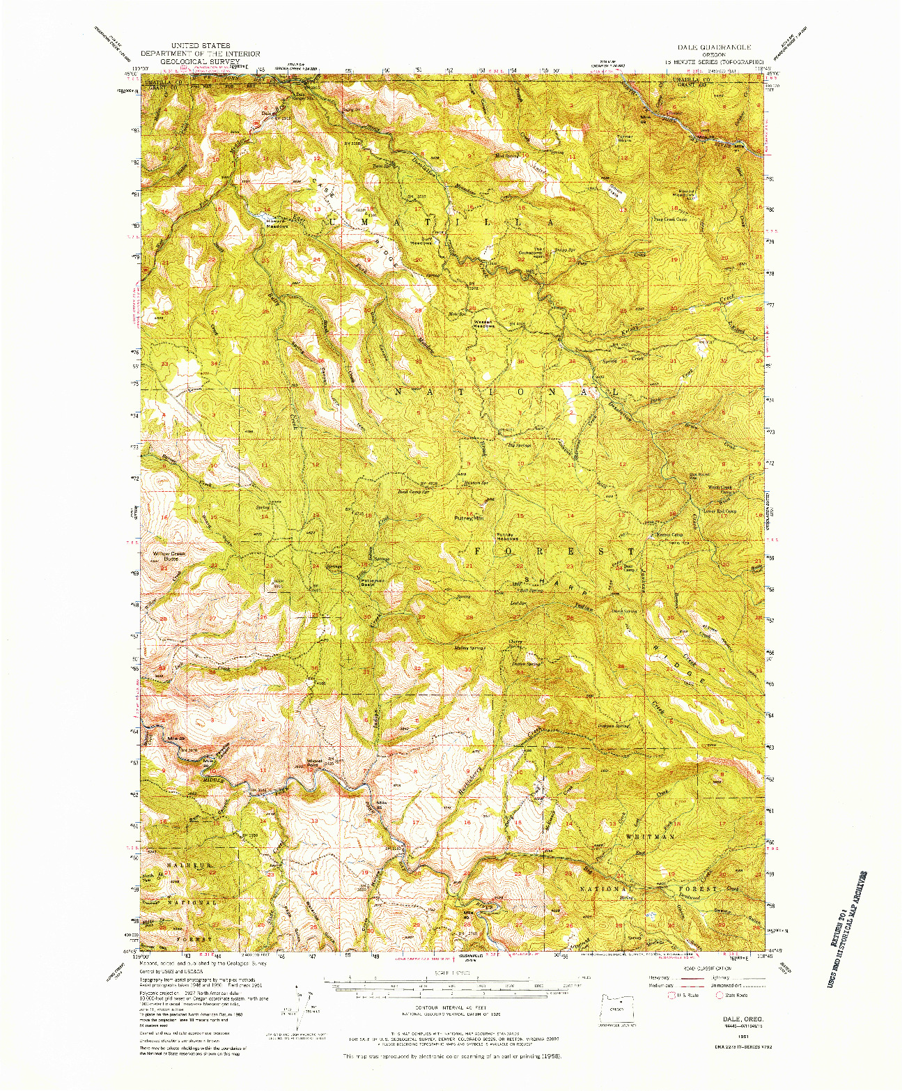 USGS 1:62500-SCALE QUADRANGLE FOR DALE, OR 1951