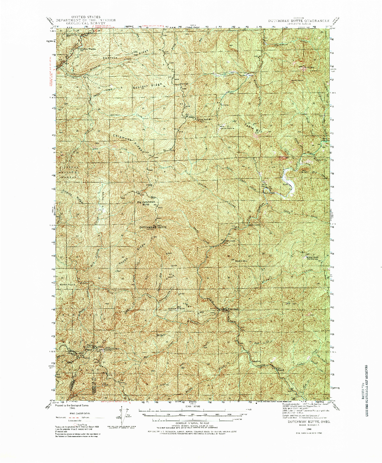 USGS 1:62500-SCALE QUADRANGLE FOR DUTCHMAN BUTTE, OR 1946