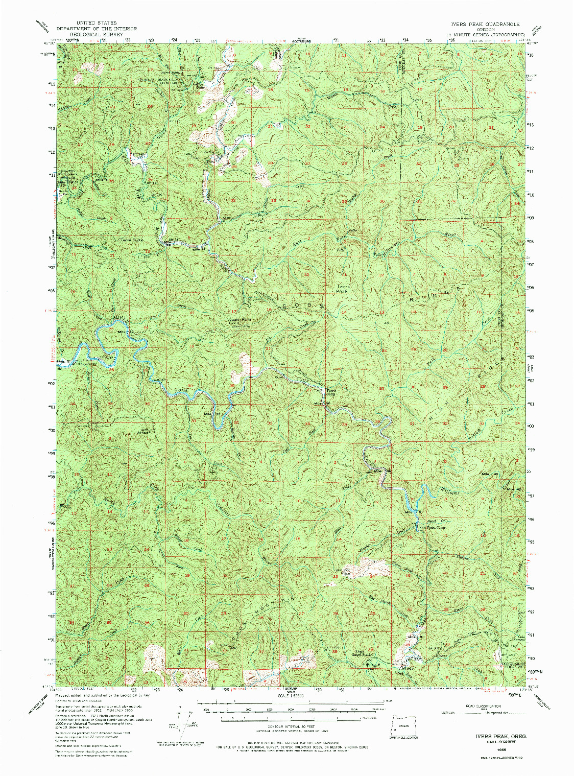 USGS 1:62500-SCALE QUADRANGLE FOR IVERS PEAK, OR 1955