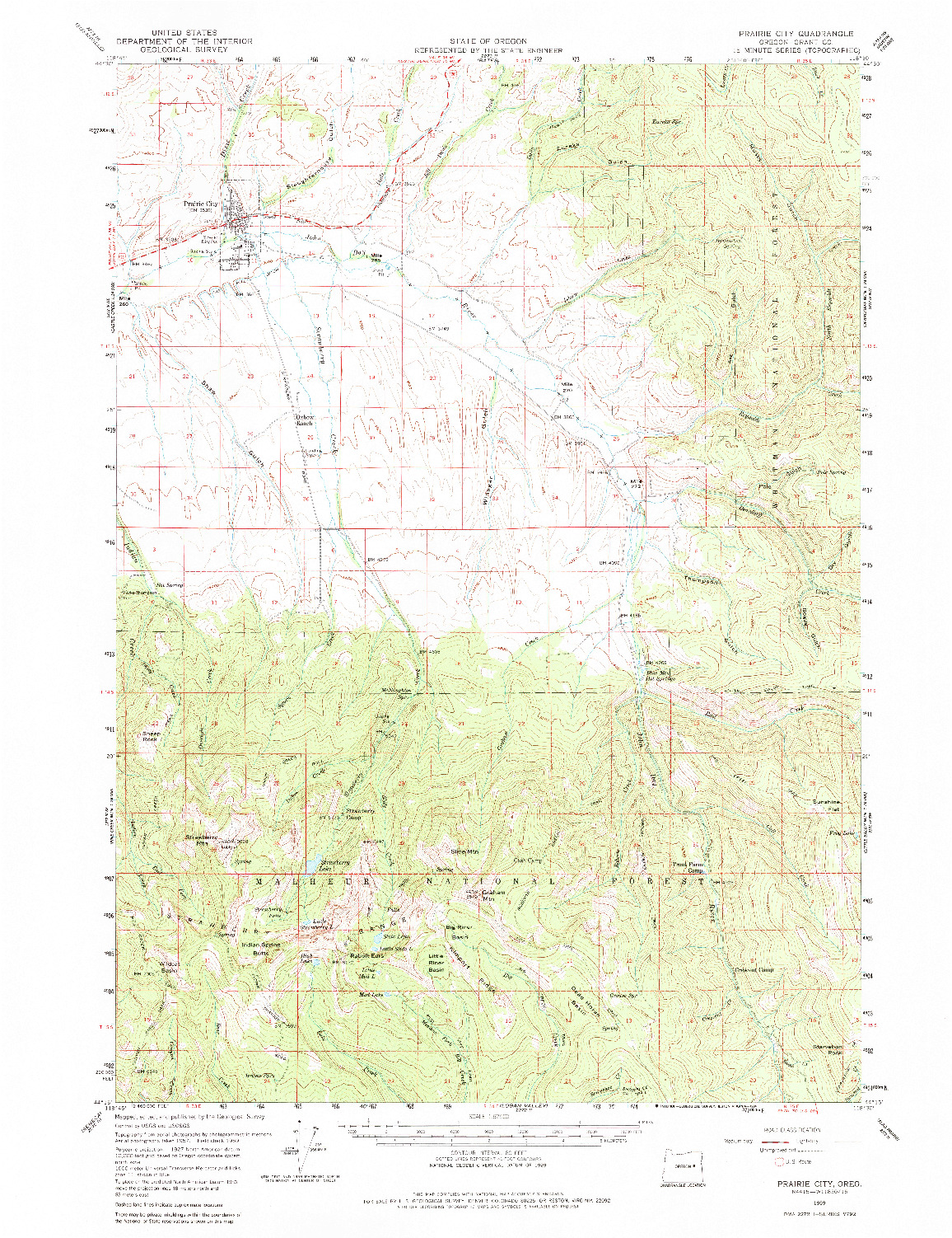 USGS 1:62500-SCALE QUADRANGLE FOR PRAIRIE CITY, OR 1959