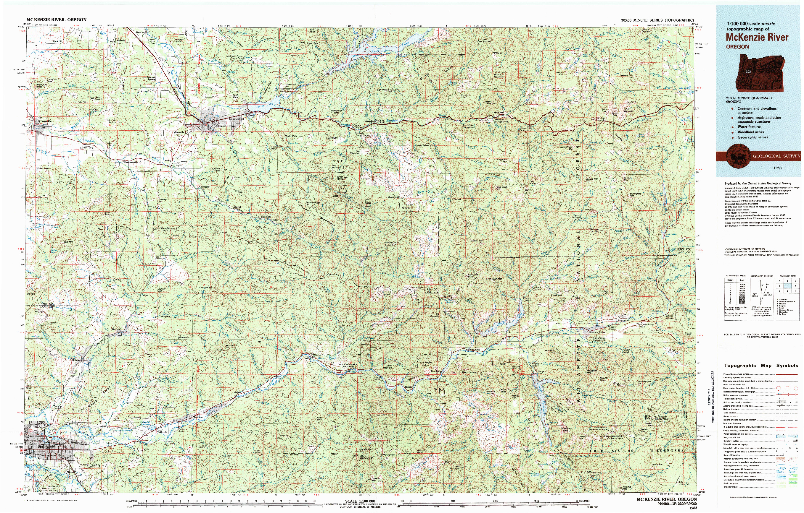 USGS 1:100000-SCALE QUADRANGLE FOR MC KENZIE RIVER, OR 1983