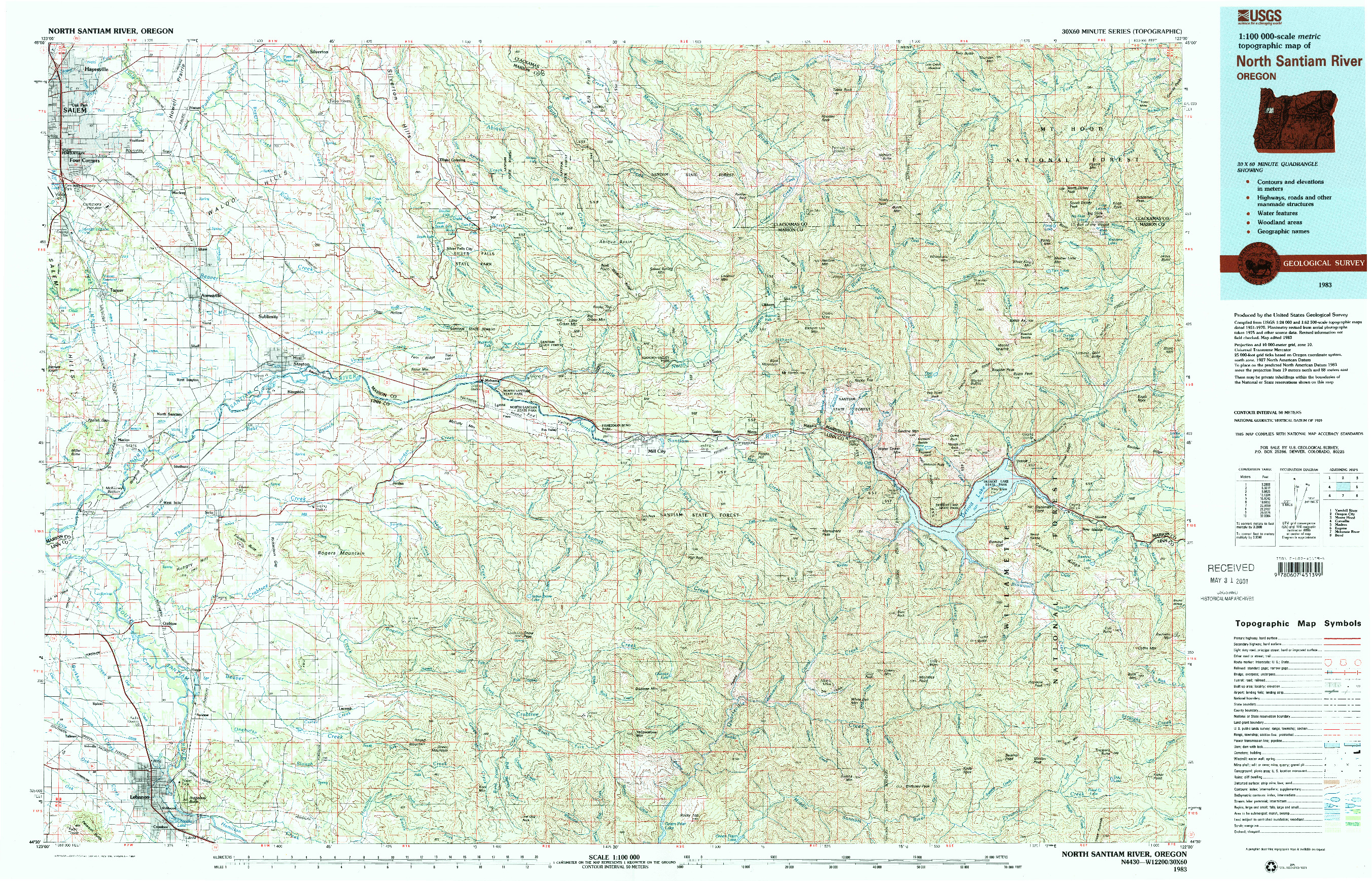 USGS 1:100000-SCALE QUADRANGLE FOR NORTH SANTIAM RIVER, OR 1983