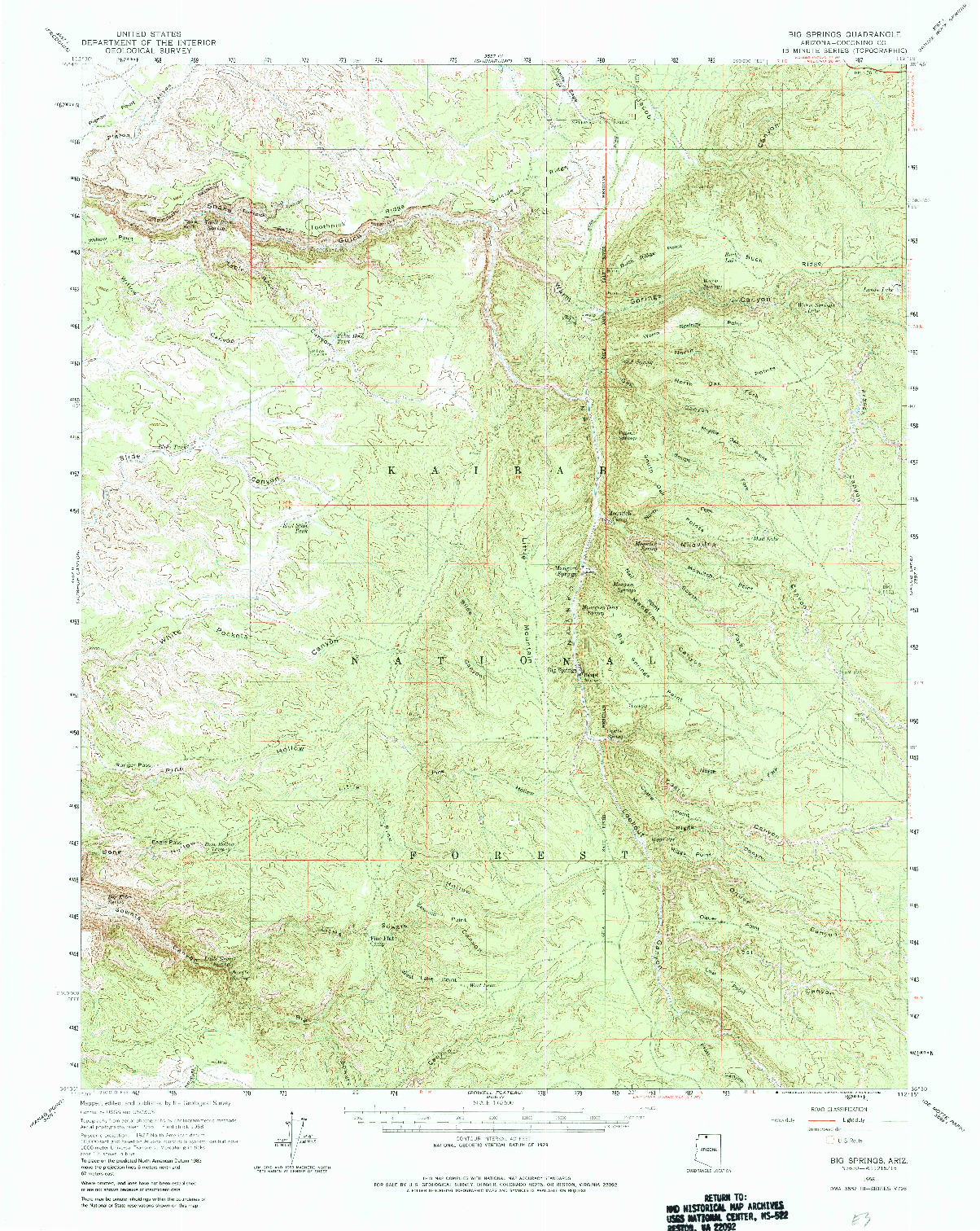 USGS 1:62500-SCALE QUADRANGLE FOR BIG SPRINGS, AZ 1958