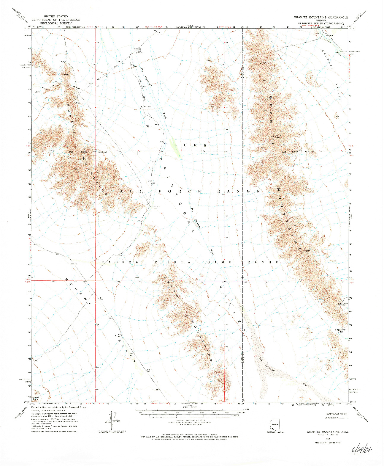 USGS 1:62500-SCALE QUADRANGLE FOR GRANITE MOUNTAINS, AZ 1965