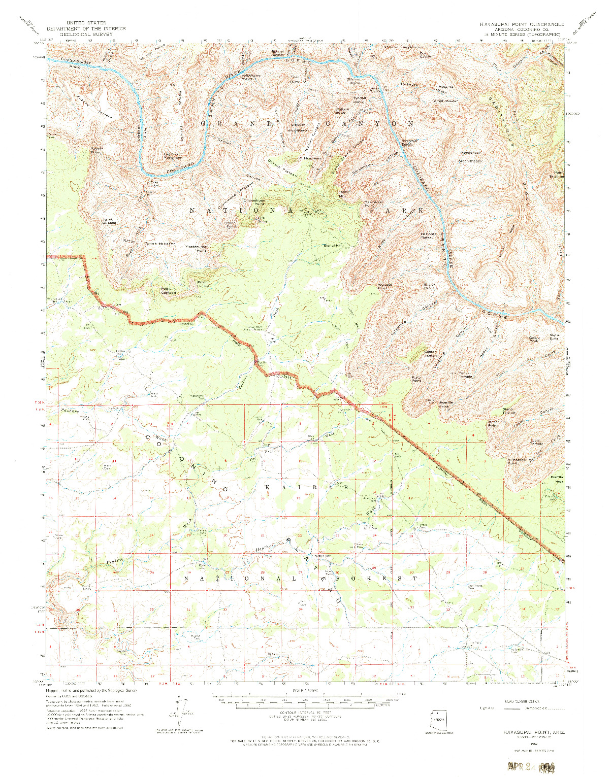 USGS 1:62500-SCALE QUADRANGLE FOR HAVASUPAI POINT, AZ 1962
