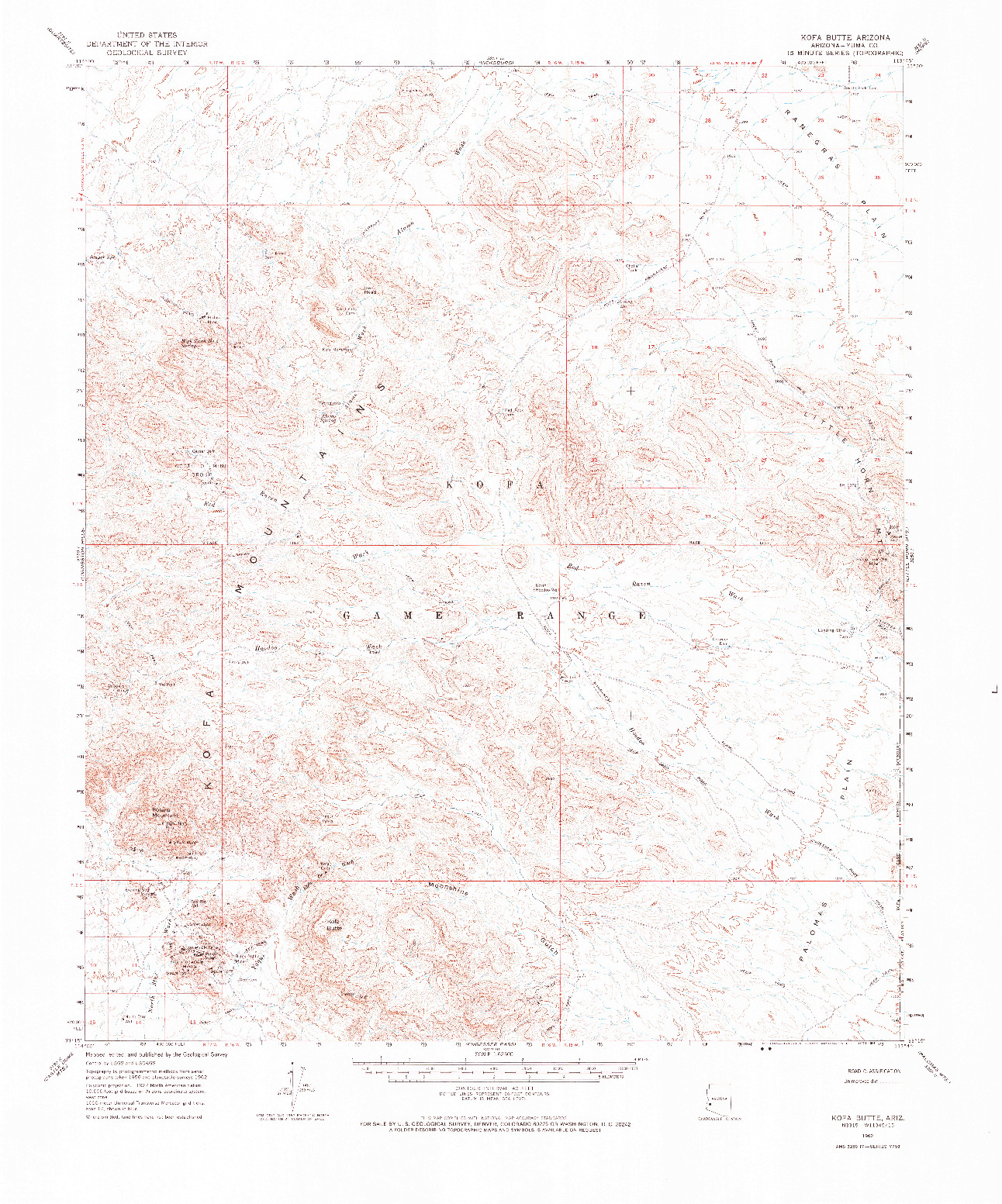 USGS 1:62500-SCALE QUADRANGLE FOR KOFA BUTTE, AZ 1962