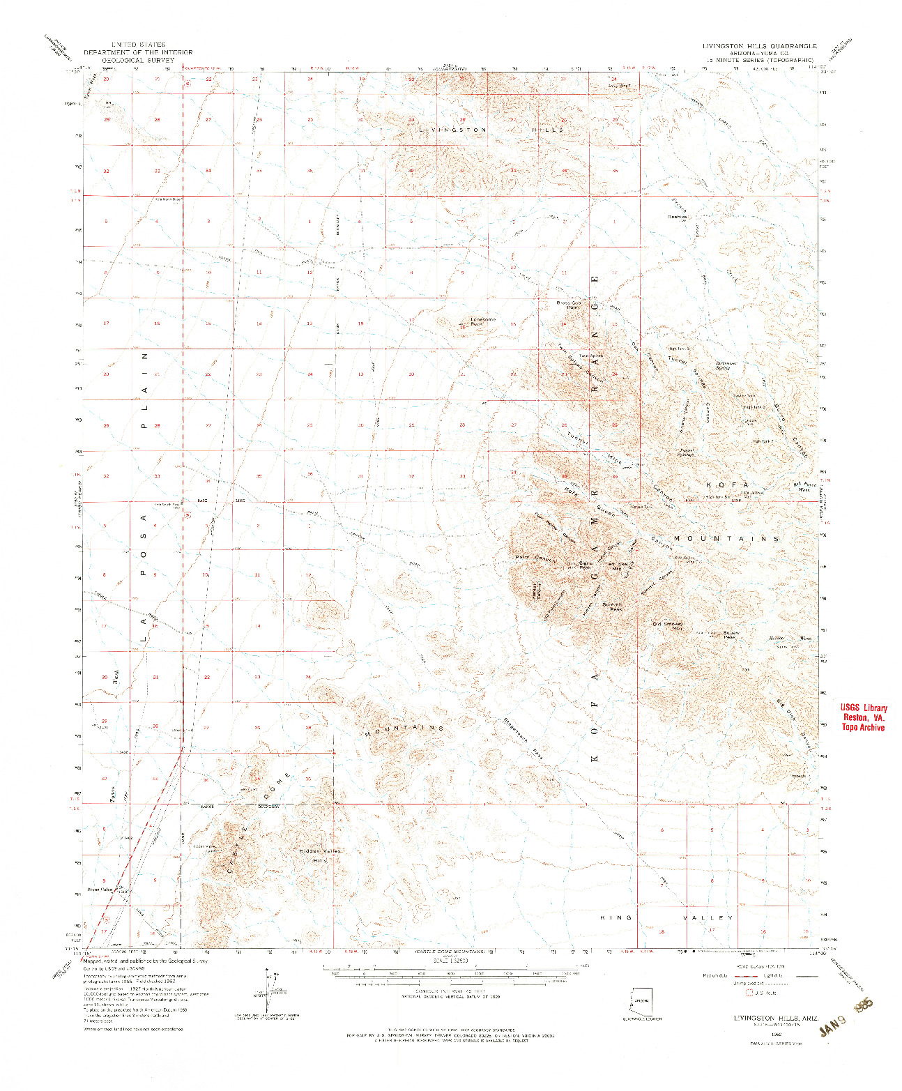 USGS 1:62500-SCALE QUADRANGLE FOR LIVINGSTON HILLS, AZ 1962