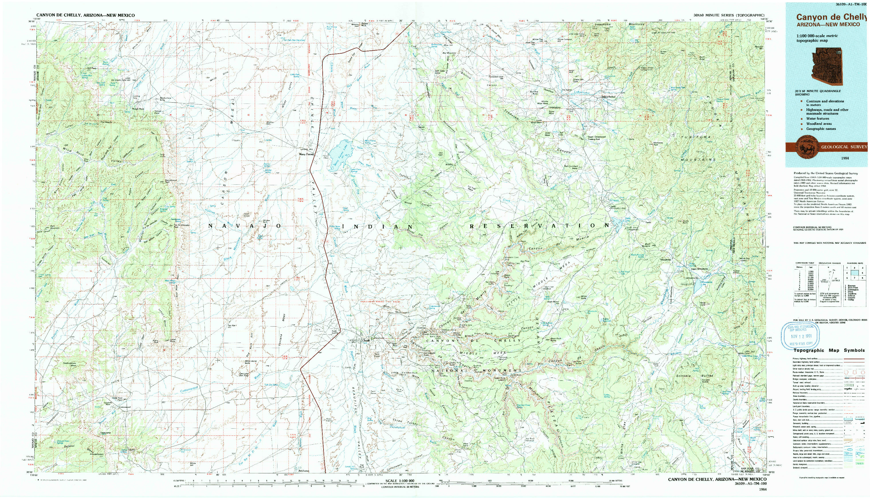 USGS 1:100000-SCALE QUADRANGLE FOR CANYON DE CHELLY, AZ 1984