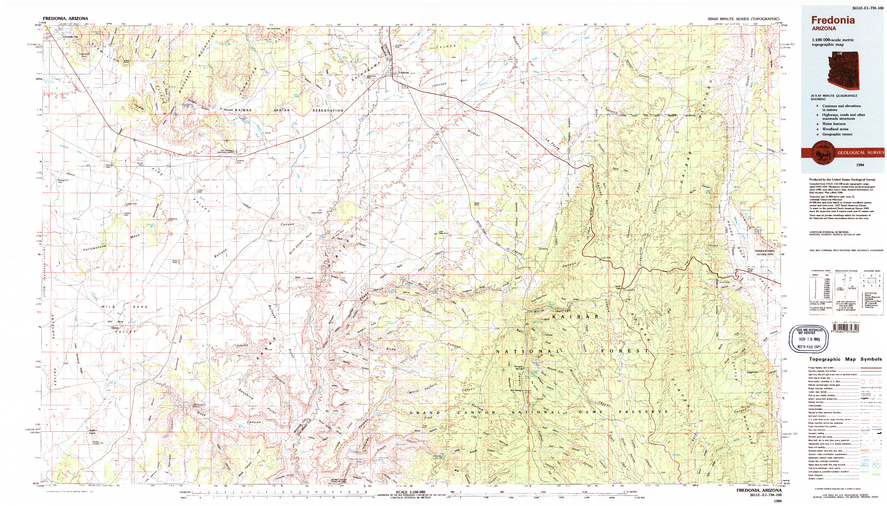 USGS 1:100000-SCALE QUADRANGLE FOR FREDONIA, AZ 1984
