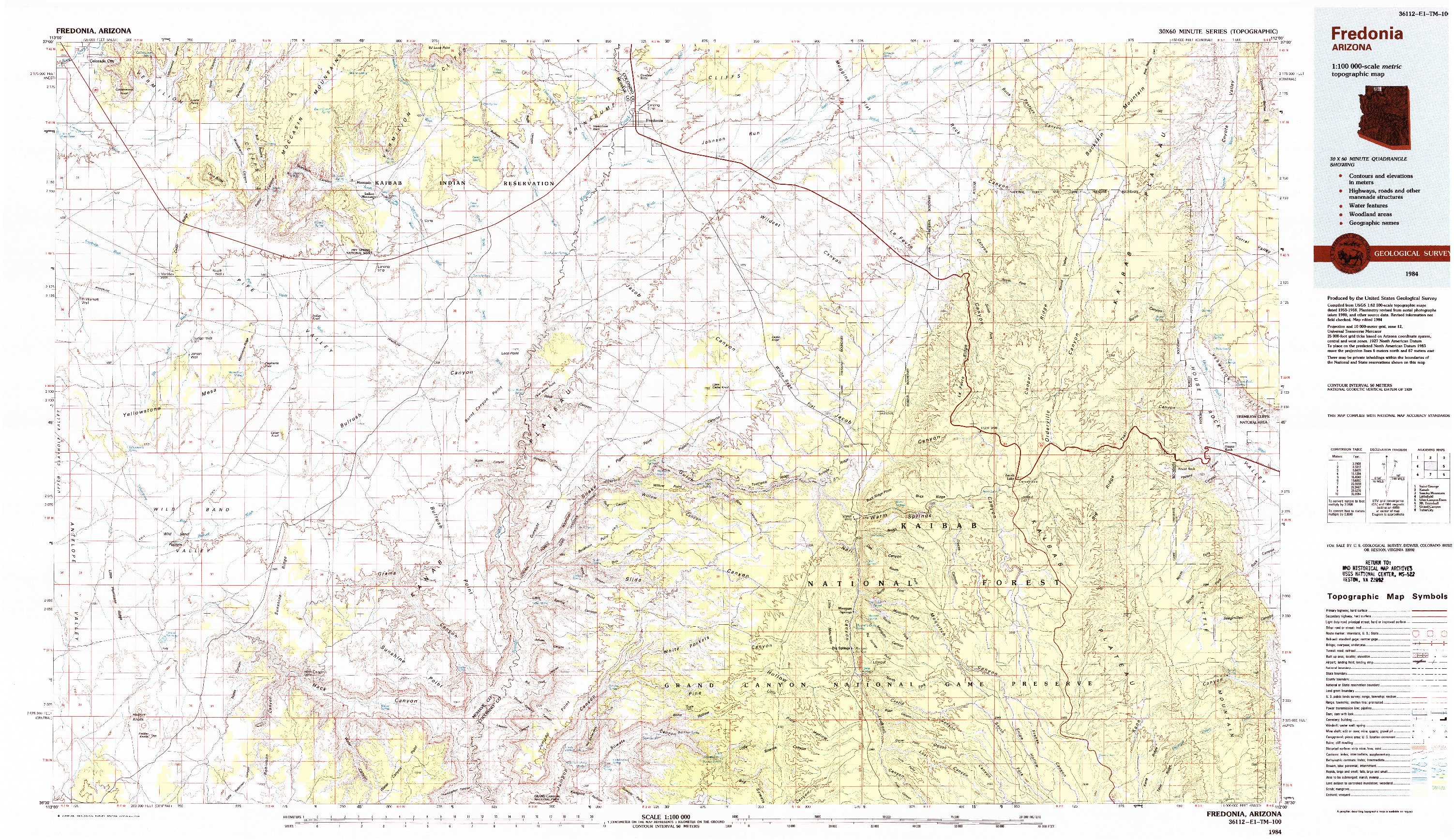 USGS 1:100000-SCALE QUADRANGLE FOR FREDONIA, AZ 1984