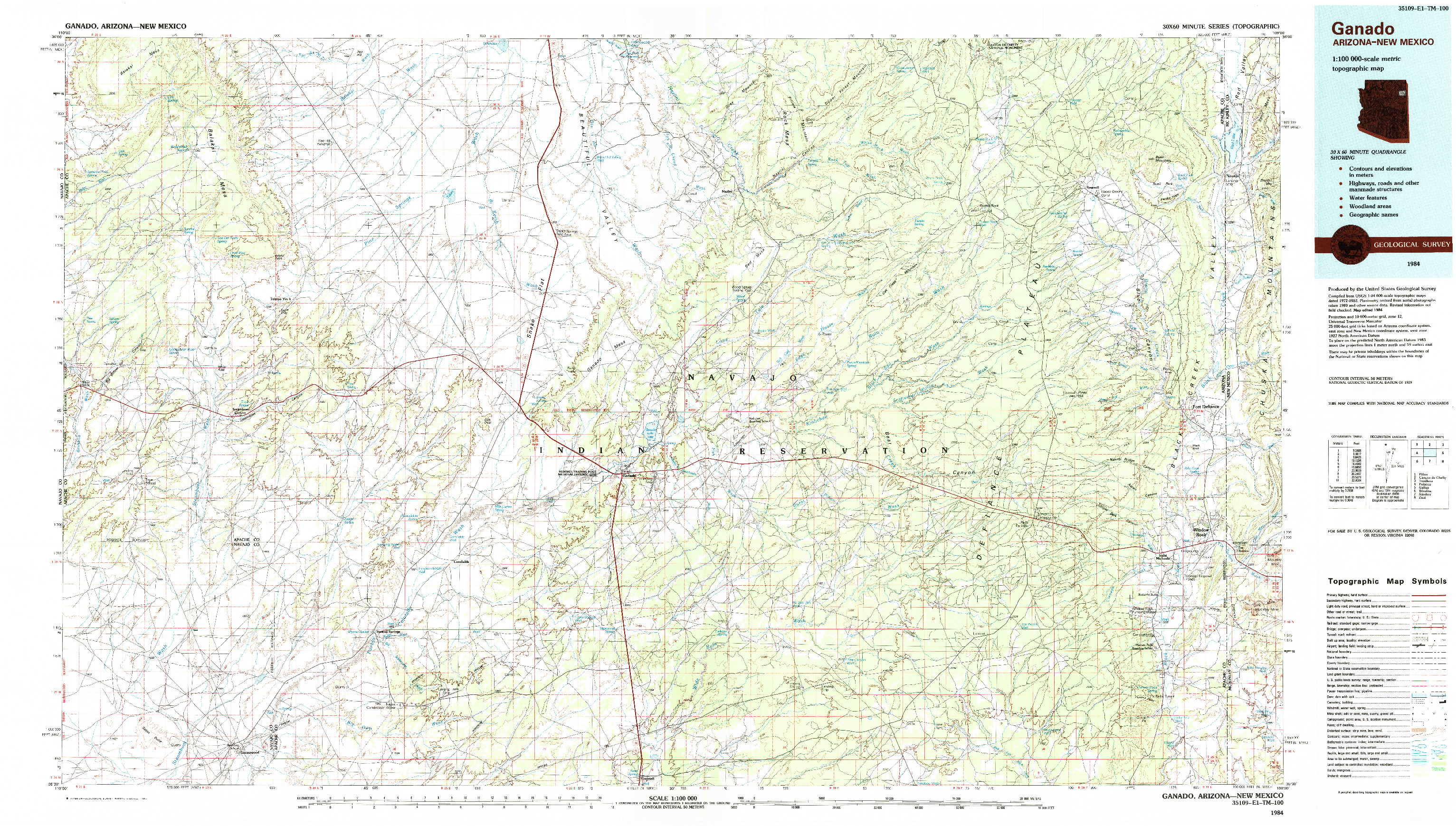 USGS 1:100000-SCALE QUADRANGLE FOR GANADO, AZ 1984