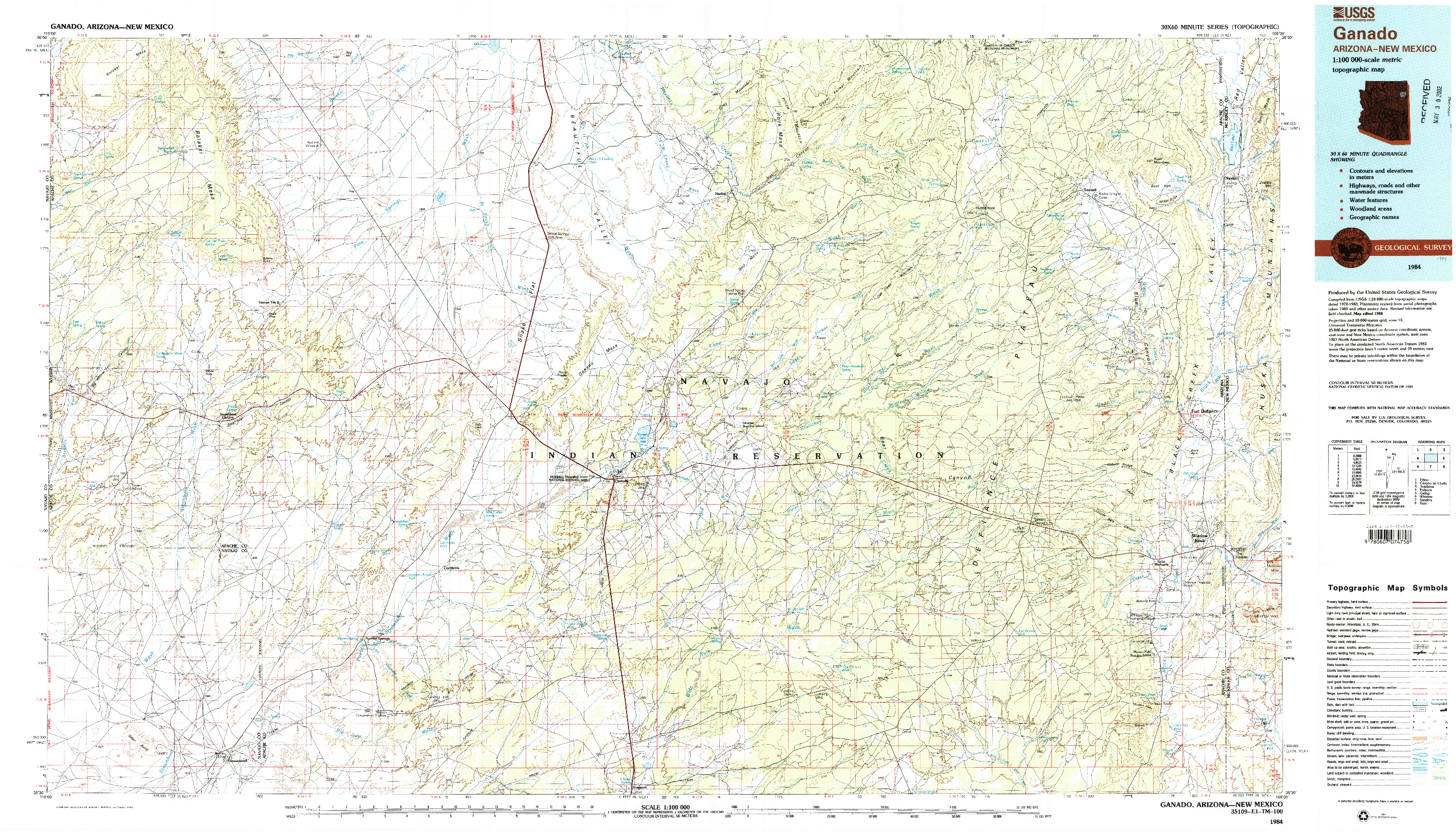 USGS 1:100000-SCALE QUADRANGLE FOR GANADO, AZ 1984