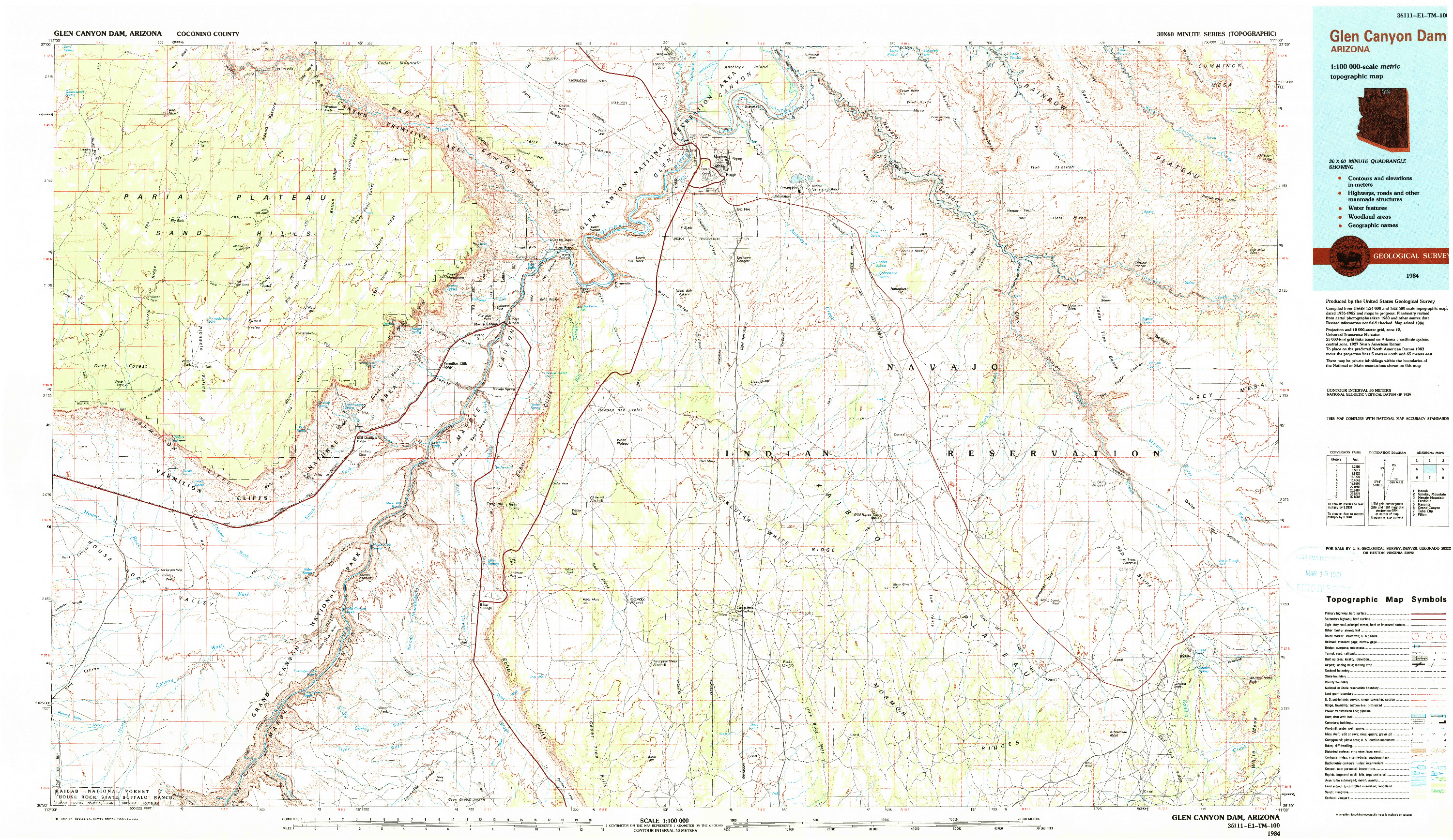 USGS 1:100000-SCALE QUADRANGLE FOR GLEN CANYON DAM, AZ 1984