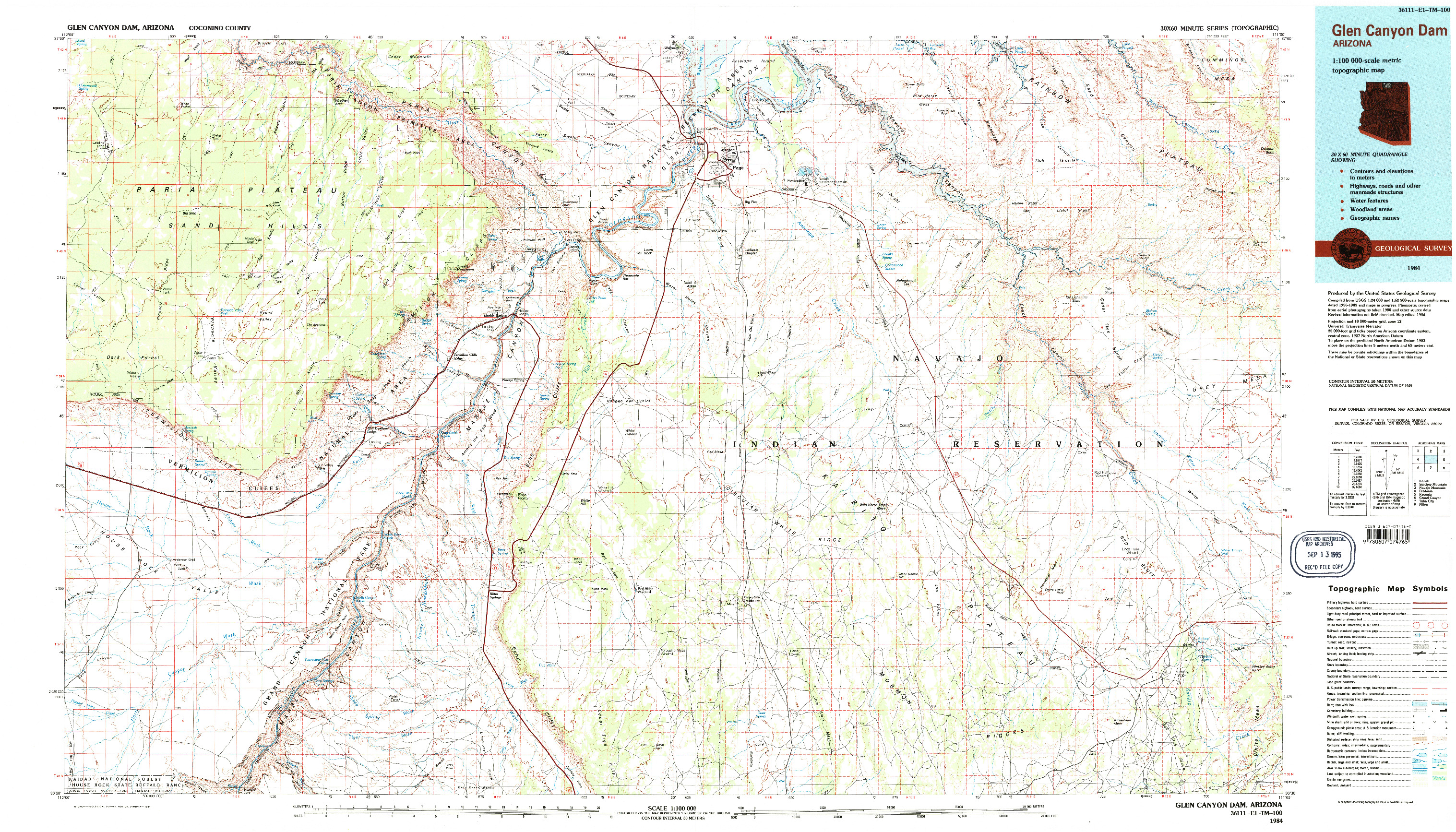 USGS 1:100000-SCALE QUADRANGLE FOR GLEN CANYON DAM, AZ 1984