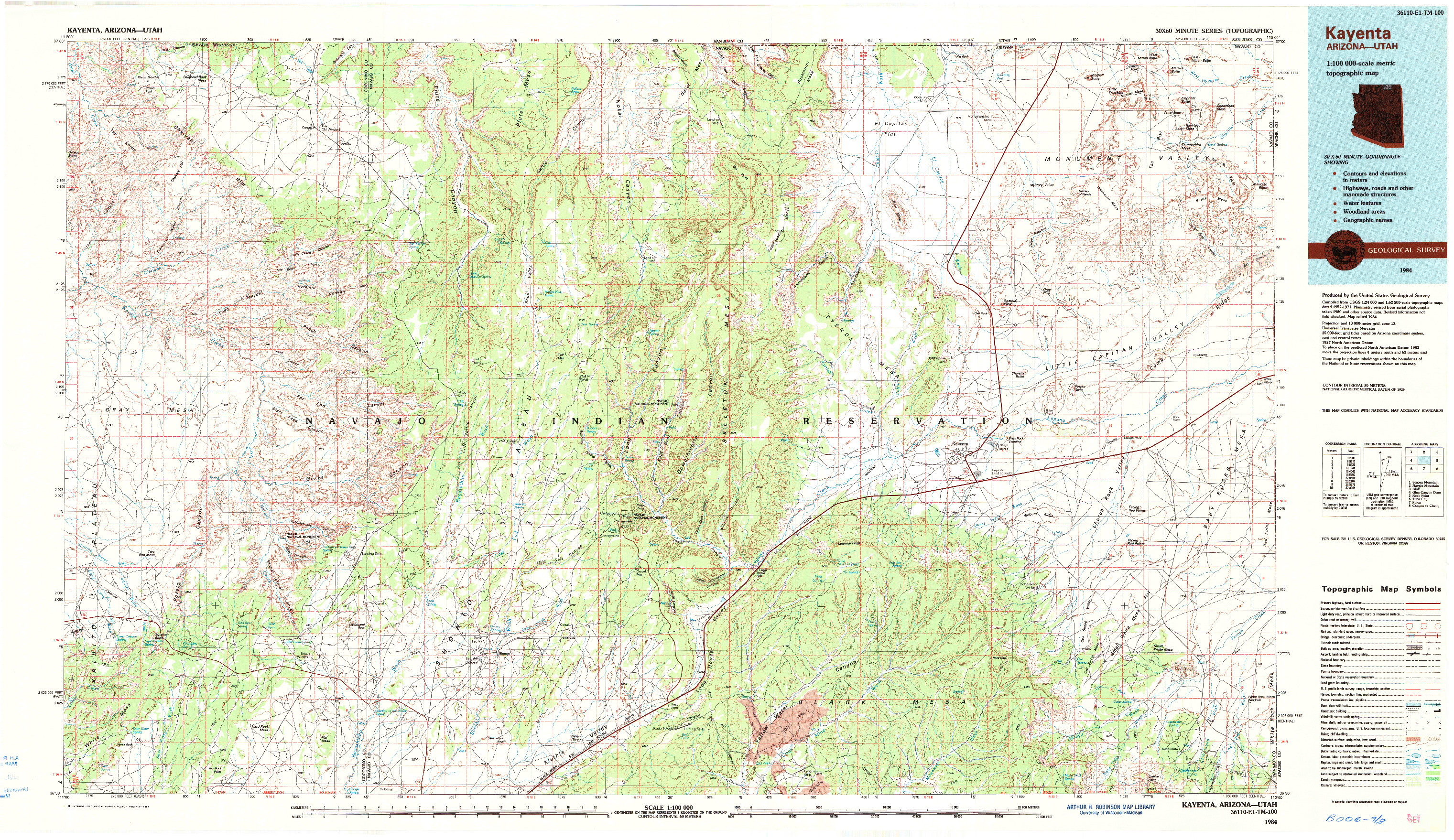USGS 1:100000-SCALE QUADRANGLE FOR KAYENTA, AZ 1984