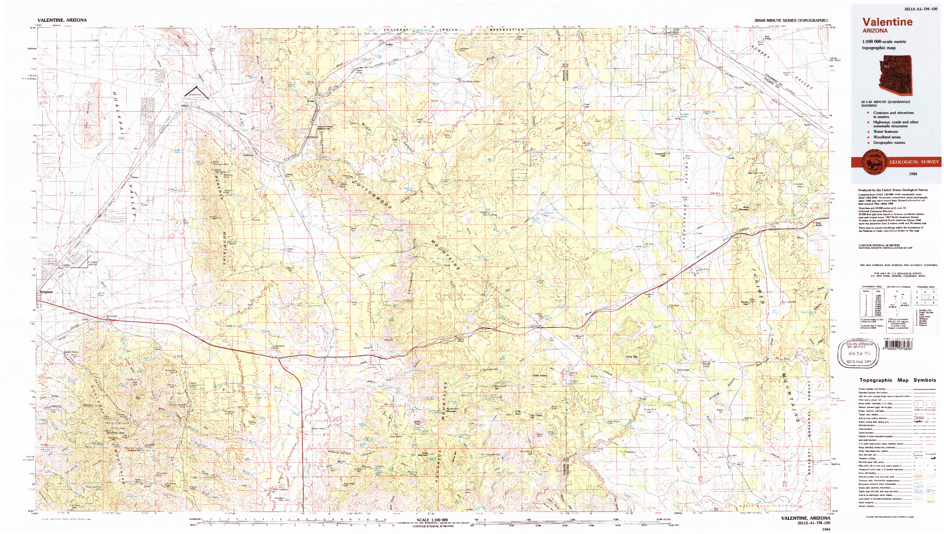 USGS 1:100000-SCALE QUADRANGLE FOR VALENTINE, AZ 1984