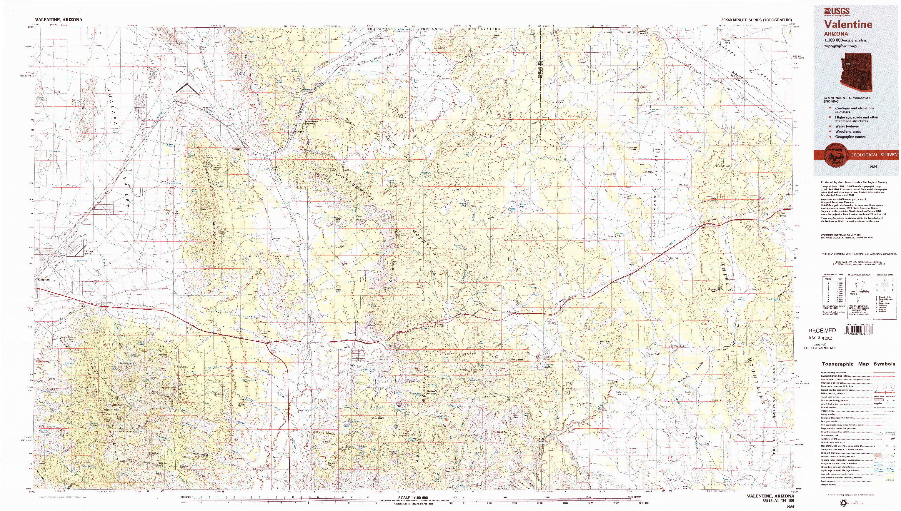 USGS 1:100000-SCALE QUADRANGLE FOR VALENTINE, AZ 1984