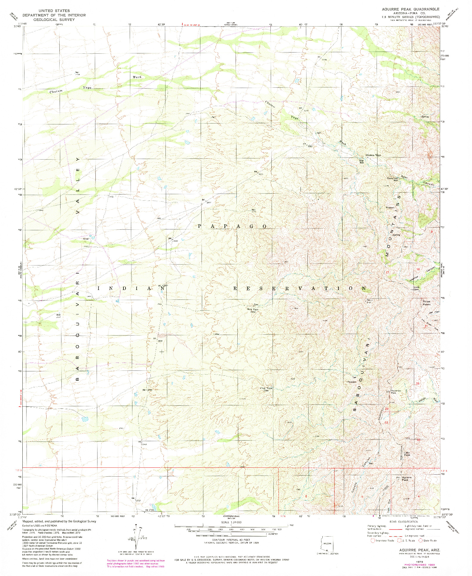 USGS 1:24000-SCALE QUADRANGLE FOR AGUIRRE PEAK, AZ 1979