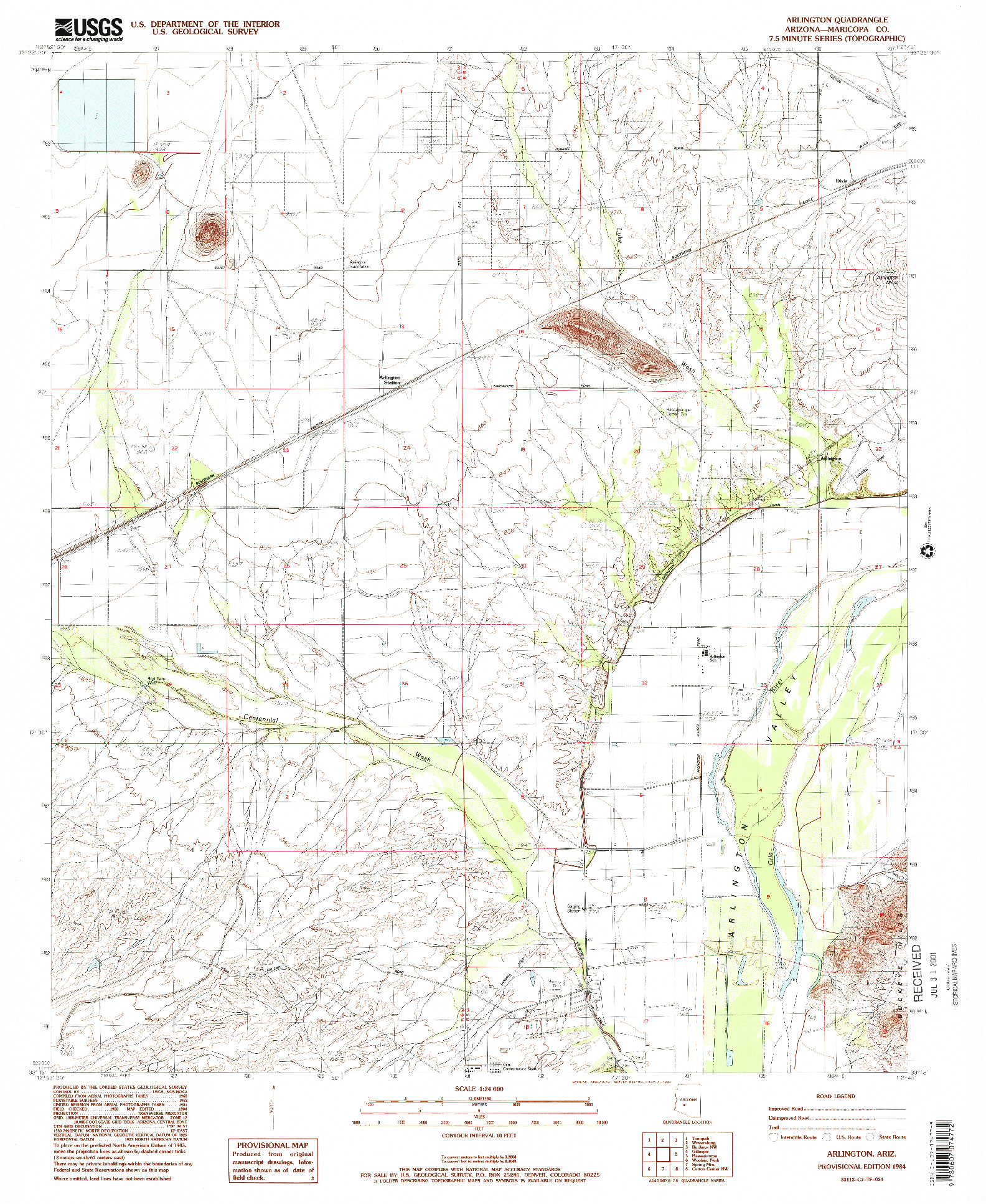 USGS 1:24000-SCALE QUADRANGLE FOR ARLINGTON, AZ 1984