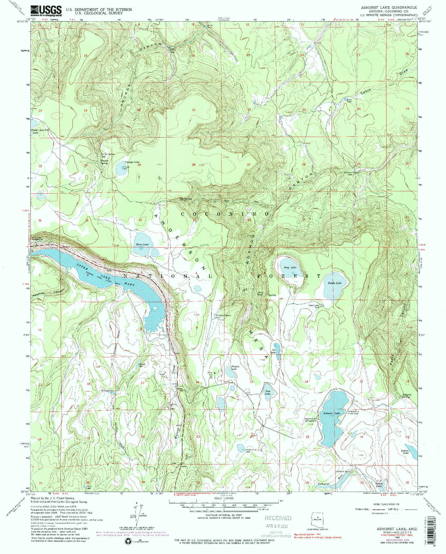 USGS 1:24000-SCALE QUADRANGLE FOR ASHURST LAKE, AZ 1962