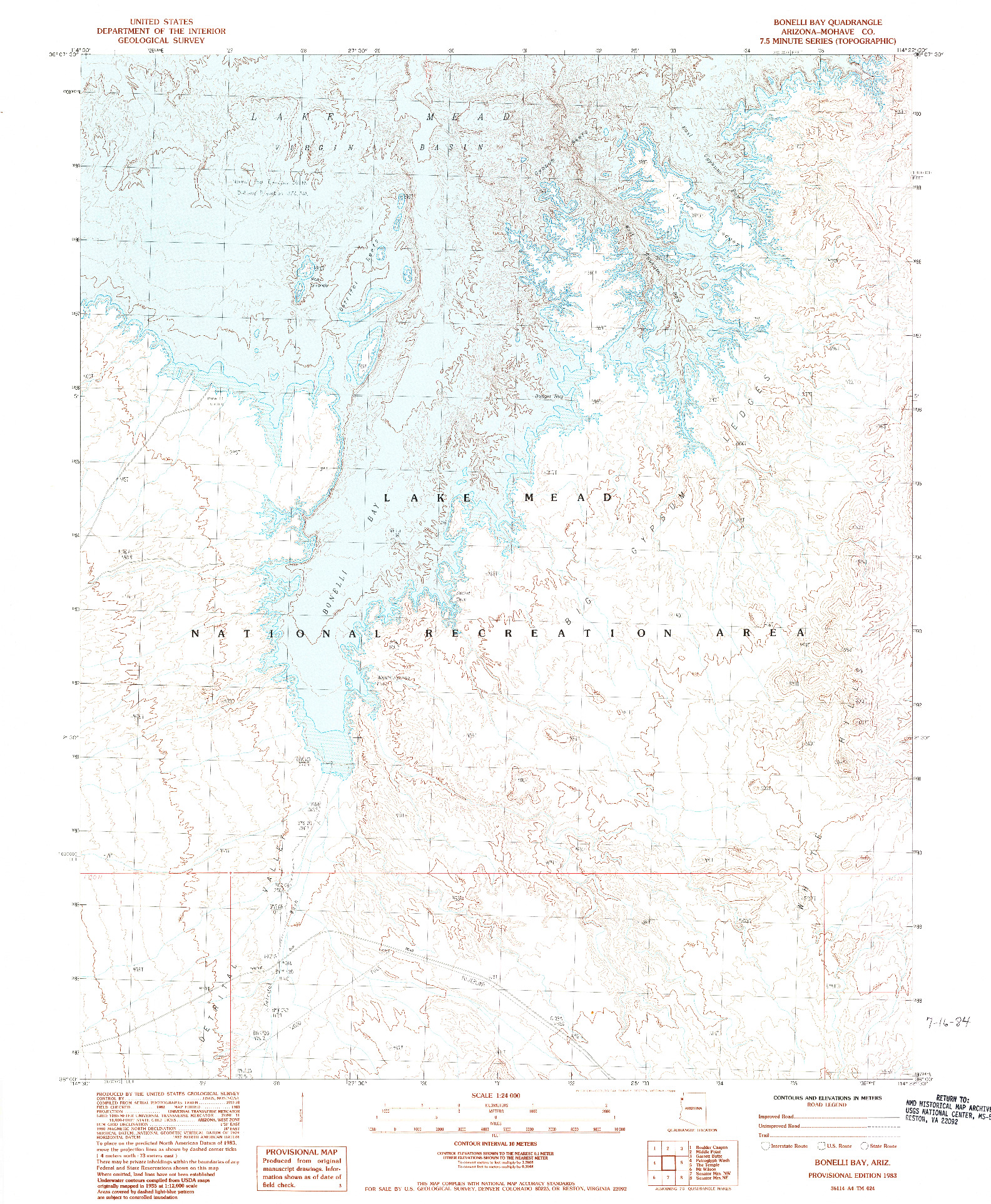USGS 1:24000-SCALE QUADRANGLE FOR BONELLI BAY, AZ 1983